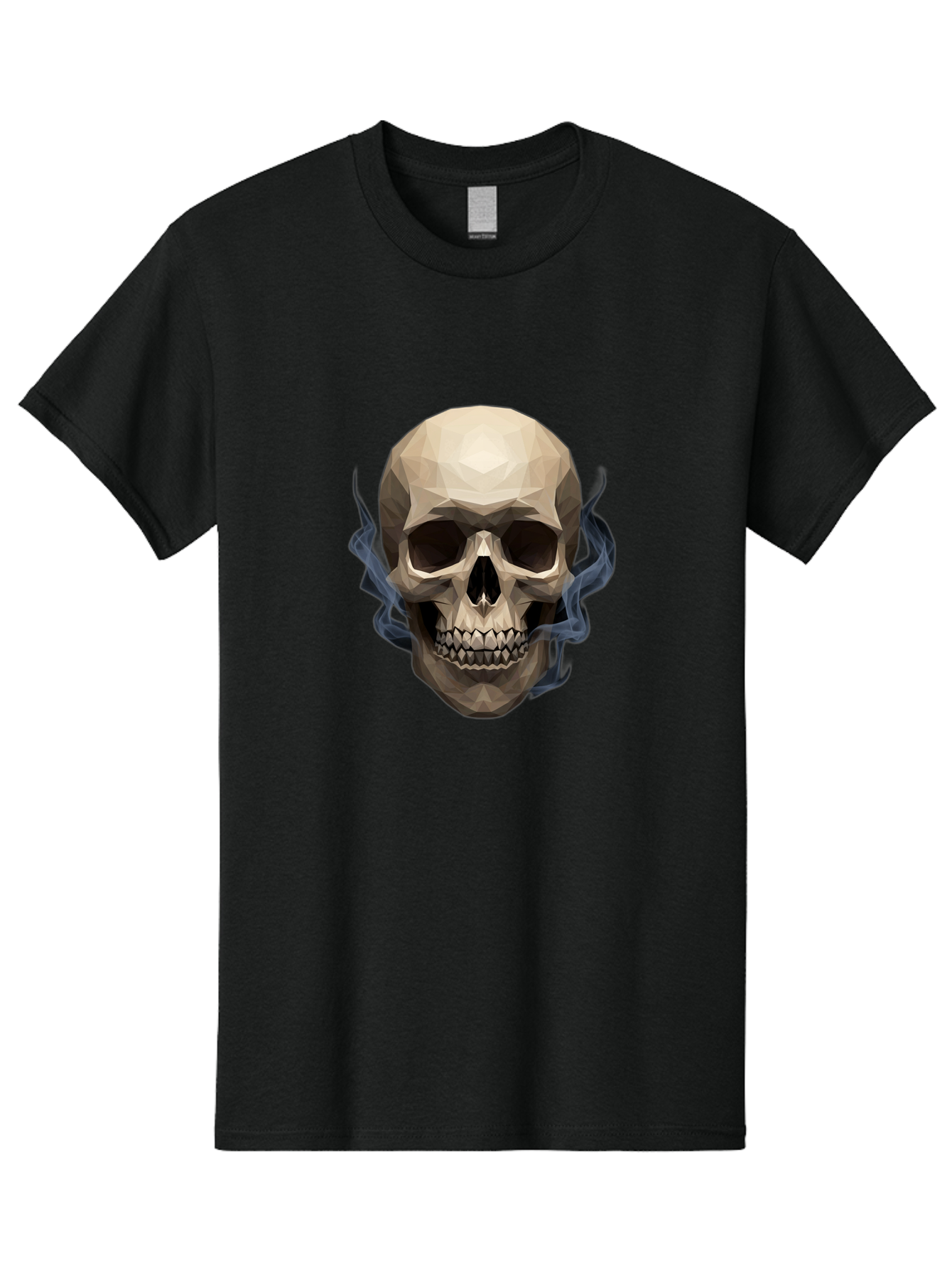 Polygonal-Skull Men'S Graphic Tee, 100% Cotton, Comfortable Casual Summer Wear, Machine Washable, Human Skull, Geometric Shapes, Low Poly Art, Smoke Coming Out, Dark Eye Sockets, Teeth, Mystical, Low Poly, Abstract Art, Skull Design Bad450