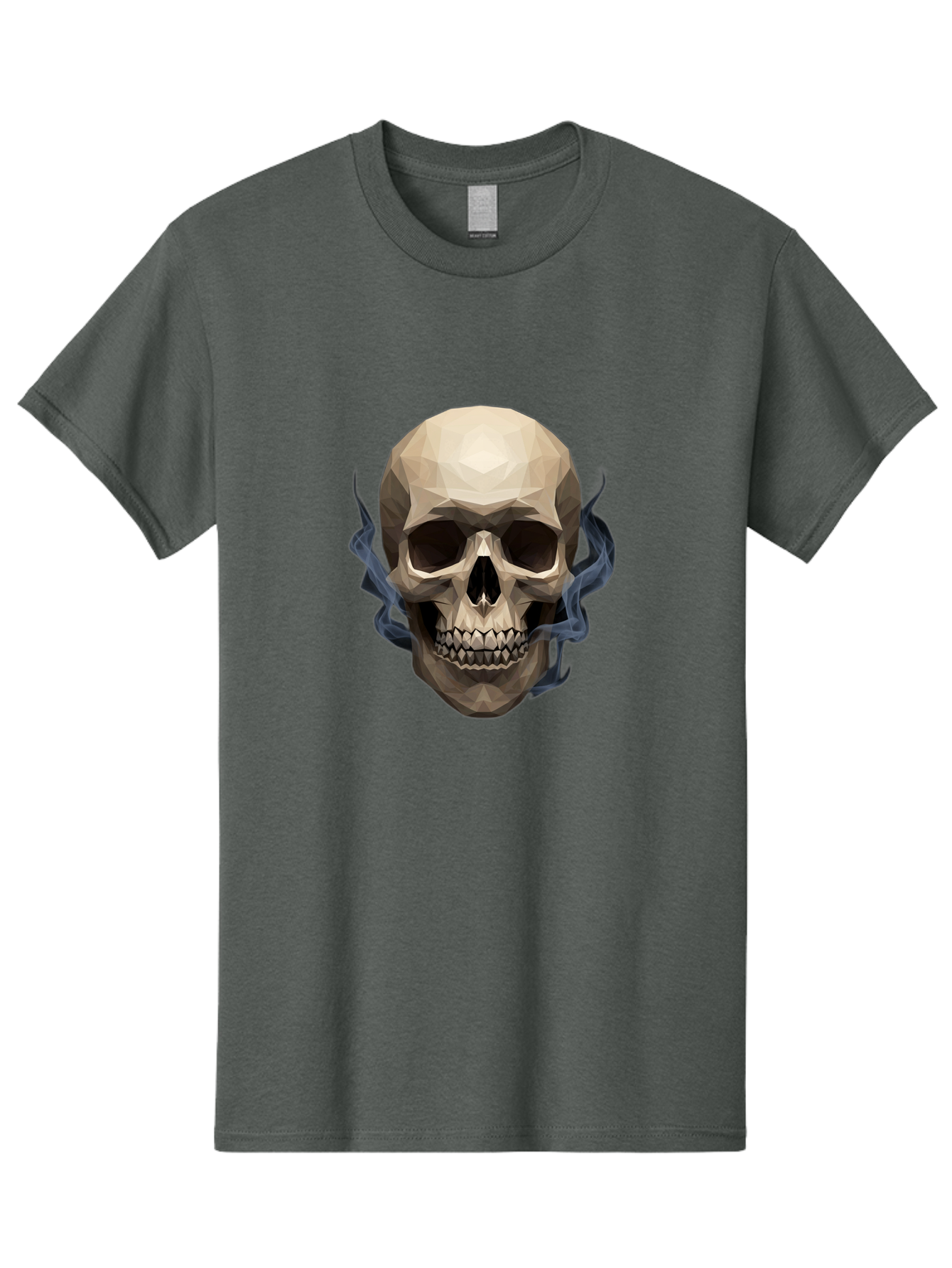 Polygonal-Skull Men'S Graphic Tee, 100% Cotton, Comfortable Casual Summer Wear, Machine Washable, Human Skull, Geometric Shapes, Low Poly Art, Smoke Coming Out, Dark Eye Sockets, Teeth, Mystical, Low Poly, Abstract Art, Skull Design Bad450