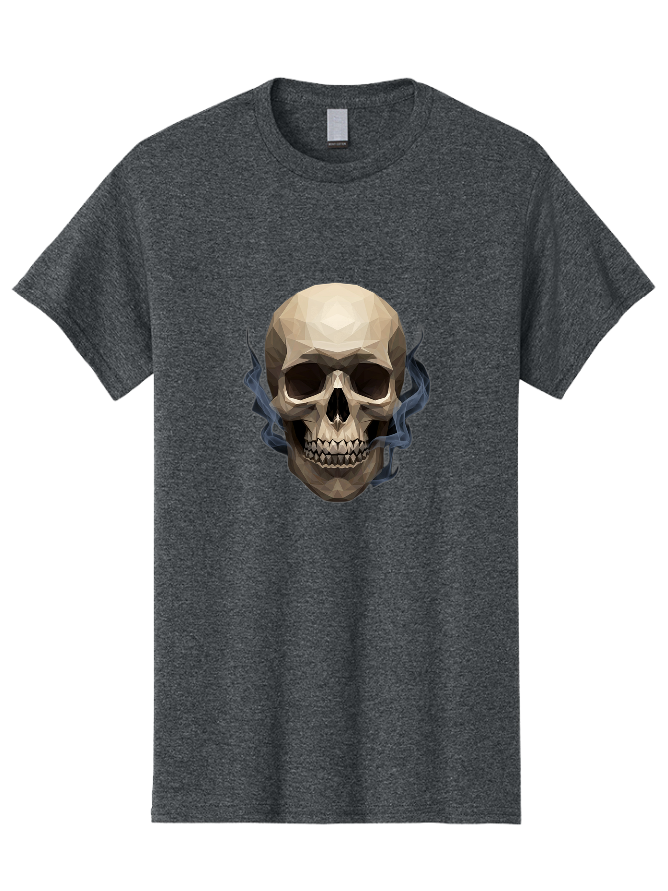 Polygonal-Skull Men'S Graphic Tee, 100% Cotton, Comfortable Casual Summer Wear, Machine Washable, Human Skull, Geometric Shapes, Low Poly Art, Smoke Coming Out, Dark Eye Sockets, Teeth, Mystical, Low Poly, Abstract Art, Skull Design Bad450