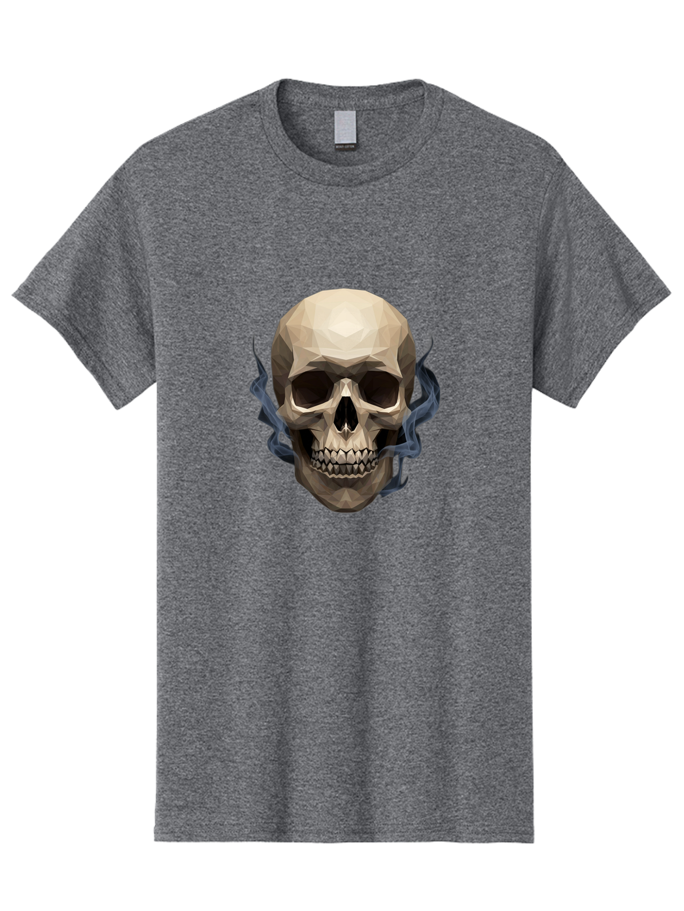 Polygonal-Skull Men'S Graphic Tee, 100% Cotton, Comfortable Casual Summer Wear, Machine Washable, Human Skull, Geometric Shapes, Low Poly Art, Smoke Coming Out, Dark Eye Sockets, Teeth, Mystical, Low Poly, Abstract Art, Skull Design Bad450