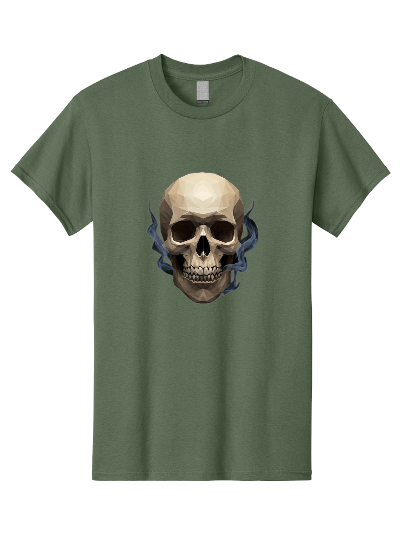 Polygonal-Skull Men'S Graphic Tee, 100% Cotton, Comfortable Casual Summer Wear, Machine Washable, Human Skull, Geometric Shapes, Low Poly Art, Smoke Coming Out, Dark Eye Sockets, Teeth, Mystical, Low Poly, Abstract Art, Skull Design Bad450
