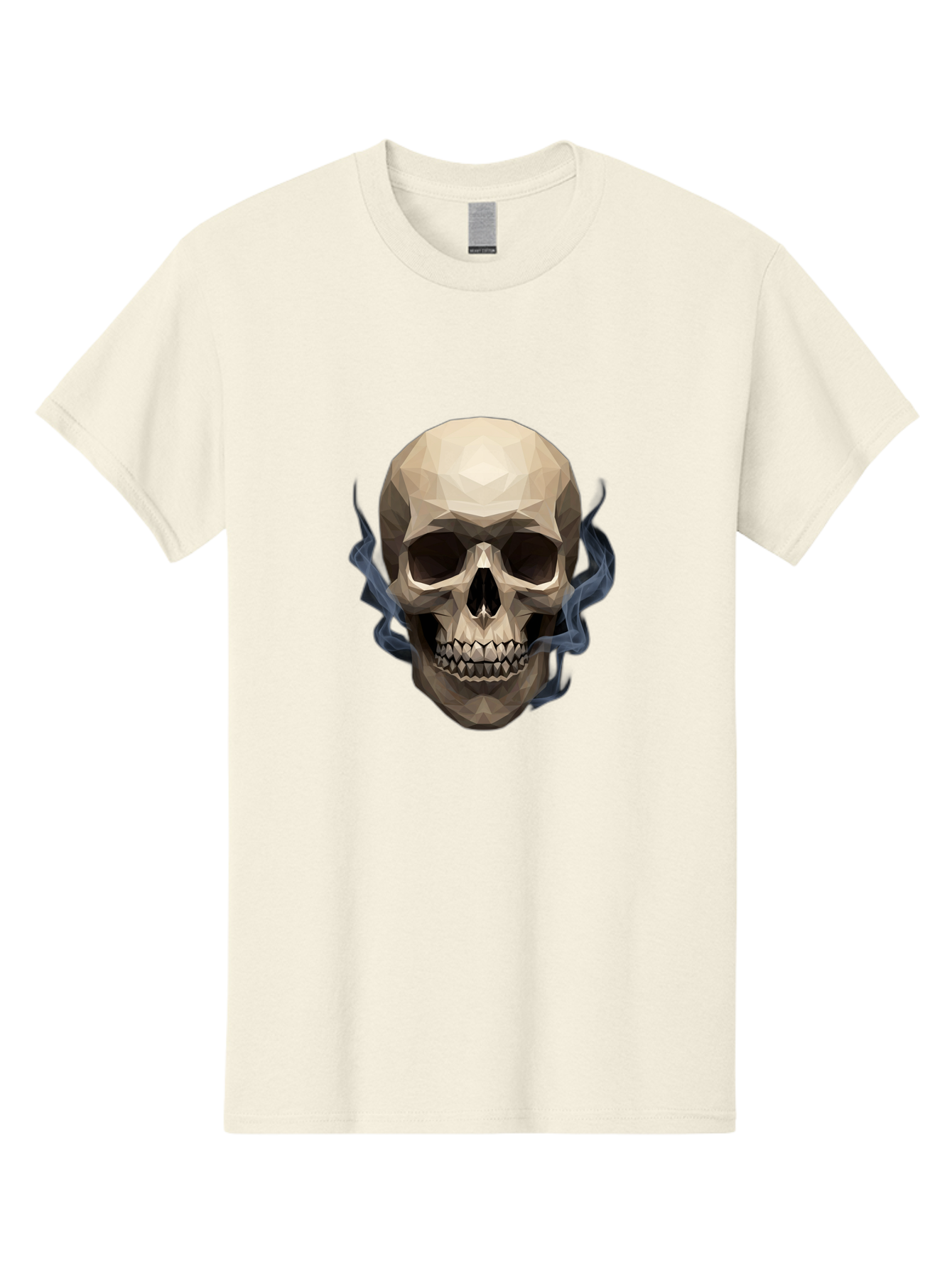 Polygonal-Skull Men'S Graphic Tee, 100% Cotton, Comfortable Casual Summer Wear, Machine Washable, Human Skull, Geometric Shapes, Low Poly Art, Smoke Coming Out, Dark Eye Sockets, Teeth, Mystical, Low Poly, Abstract Art, Skull Design Bad450