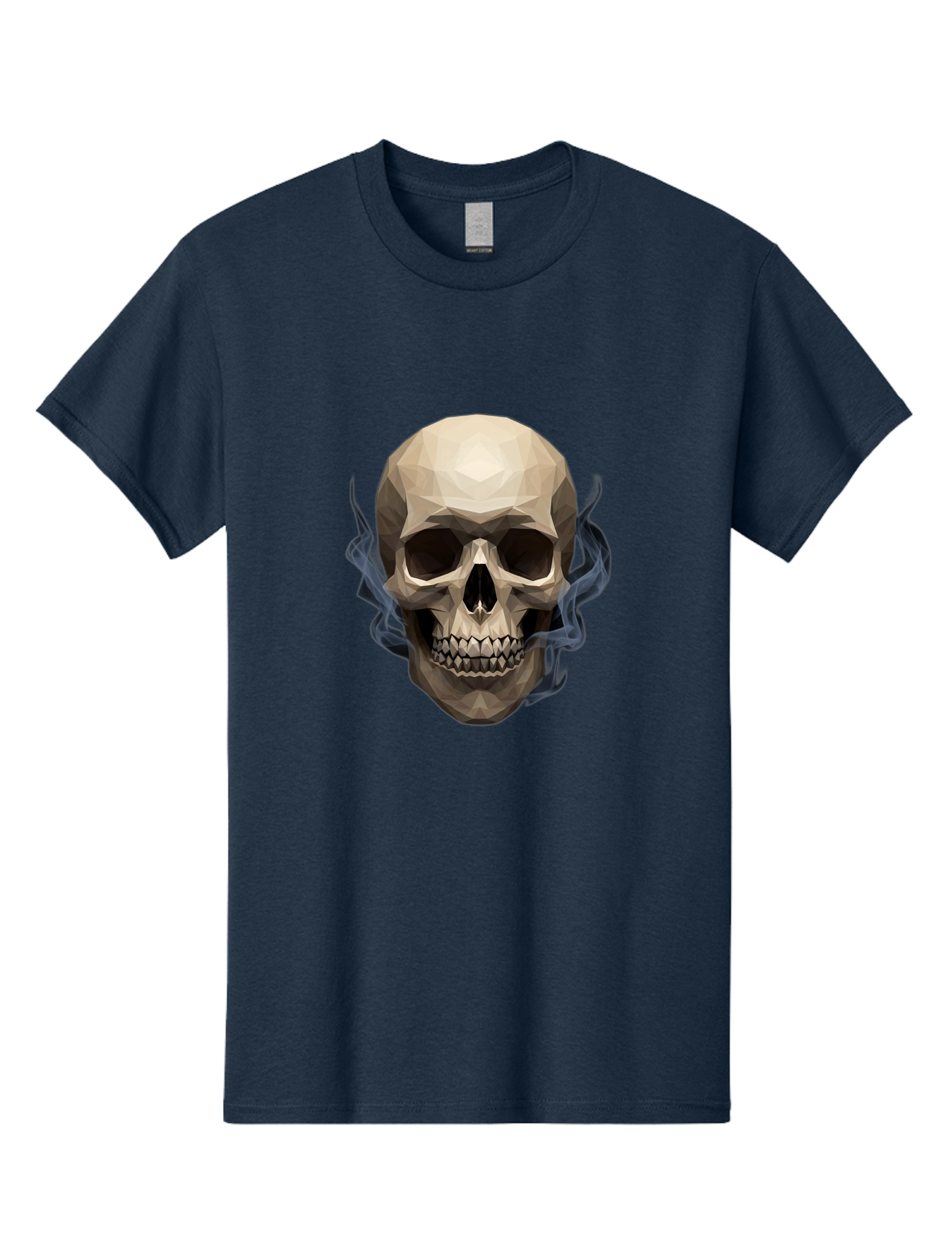 Polygonal-Skull Men'S Graphic Tee, 100% Cotton, Comfortable Casual Summer Wear, Machine Washable, Human Skull, Geometric Shapes, Low Poly Art, Smoke Coming Out, Dark Eye Sockets, Teeth, Mystical, Low Poly, Abstract Art, Skull Design Bad450
