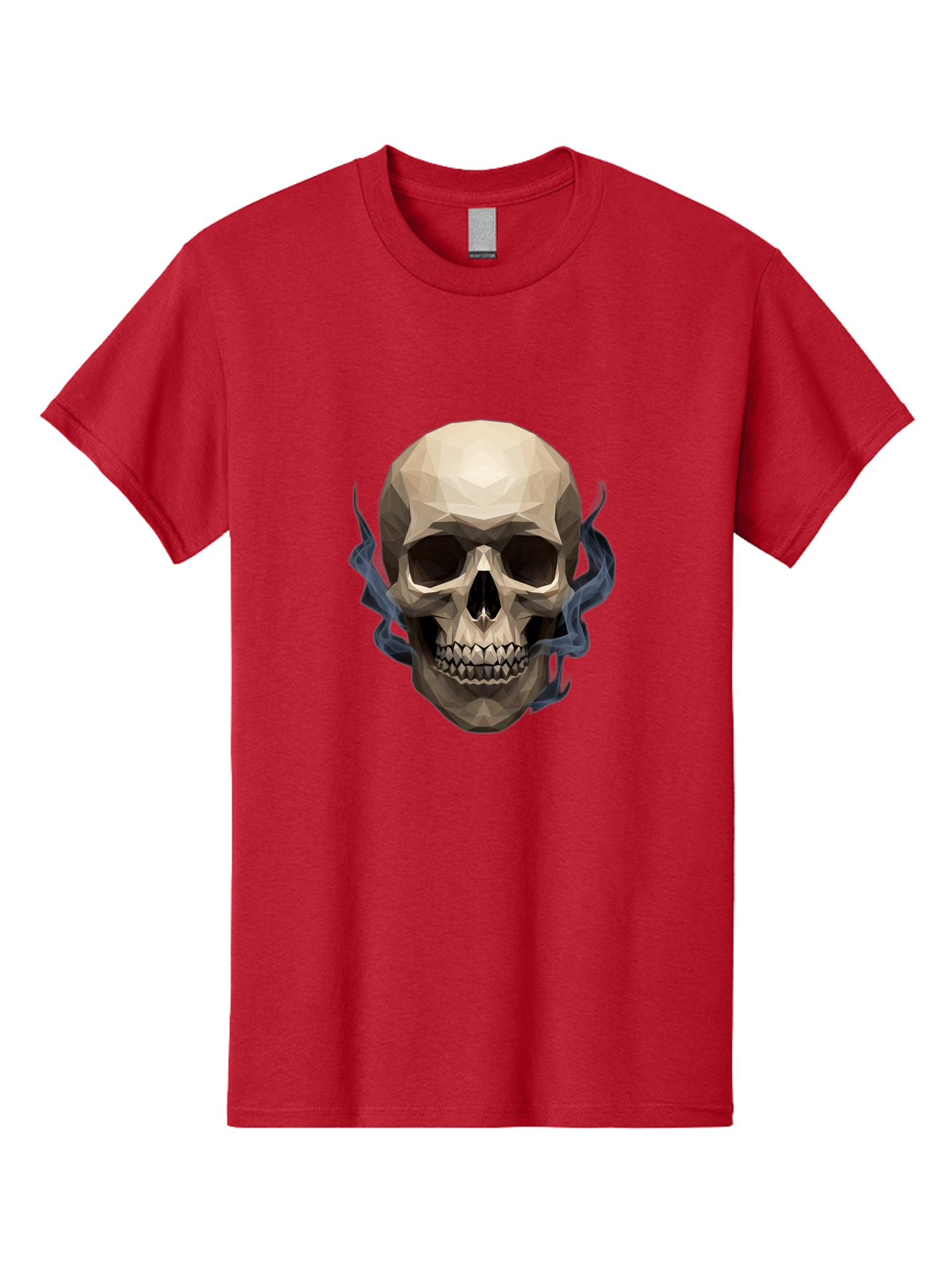 Polygonal-Skull Men'S Graphic Tee, 100% Cotton, Comfortable Casual Summer Wear, Machine Washable, Human Skull, Geometric Shapes, Low Poly Art, Smoke Coming Out, Dark Eye Sockets, Teeth, Mystical, Low Poly, Abstract Art, Skull Design Bad450