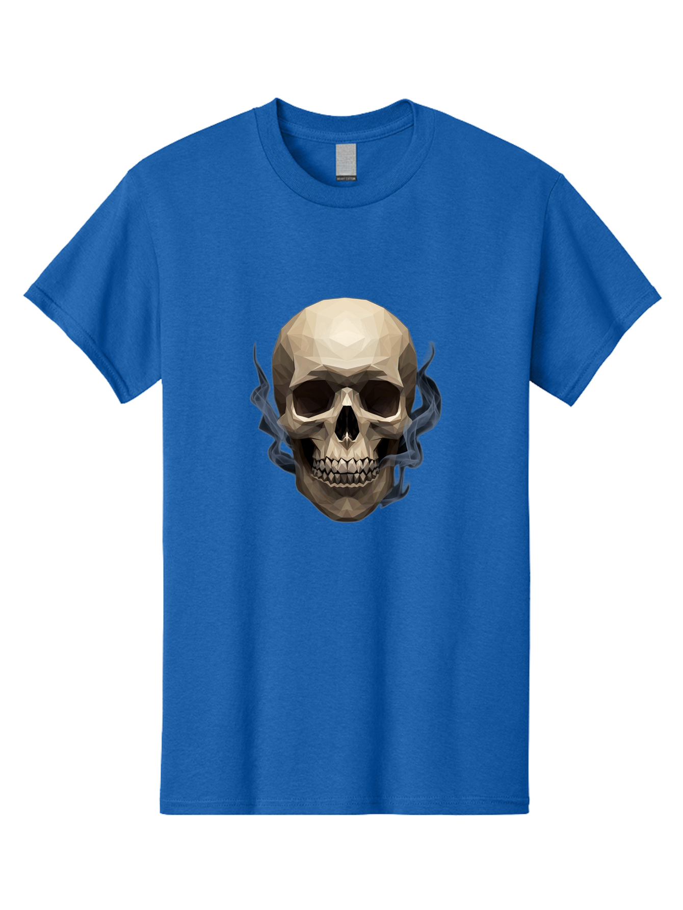 Polygonal-Skull Men'S Graphic Tee, 100% Cotton, Comfortable Casual Summer Wear, Machine Washable, Human Skull, Geometric Shapes, Low Poly Art, Smoke Coming Out, Dark Eye Sockets, Teeth, Mystical, Low Poly, Abstract Art, Skull Design Bad450