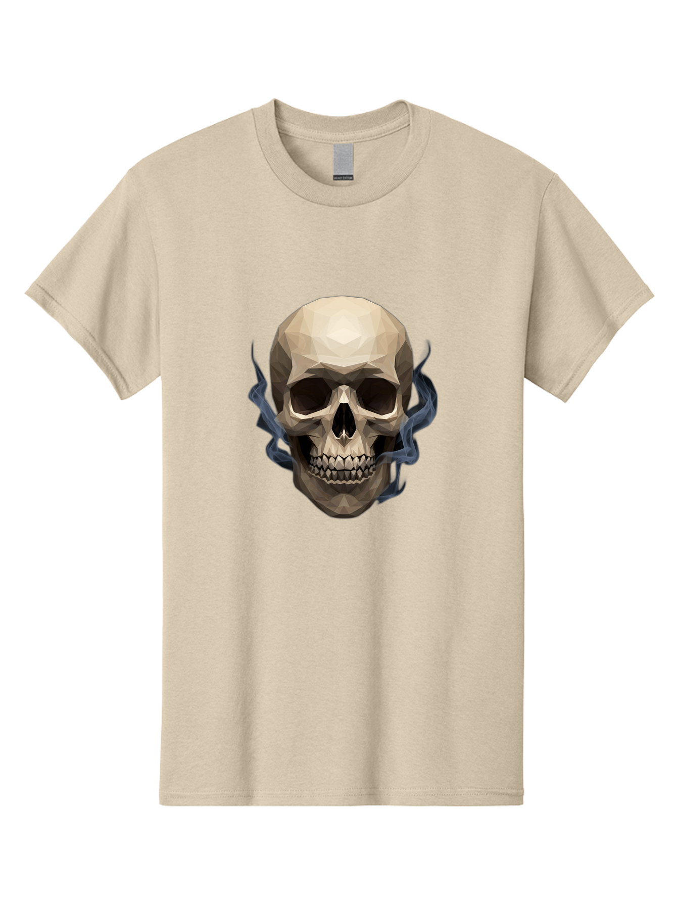 Polygonal-Skull Men'S Graphic Tee, 100% Cotton, Comfortable Casual Summer Wear, Machine Washable, Human Skull, Geometric Shapes, Low Poly Art, Smoke Coming Out, Dark Eye Sockets, Teeth, Mystical, Low Poly, Abstract Art, Skull Design Bad450