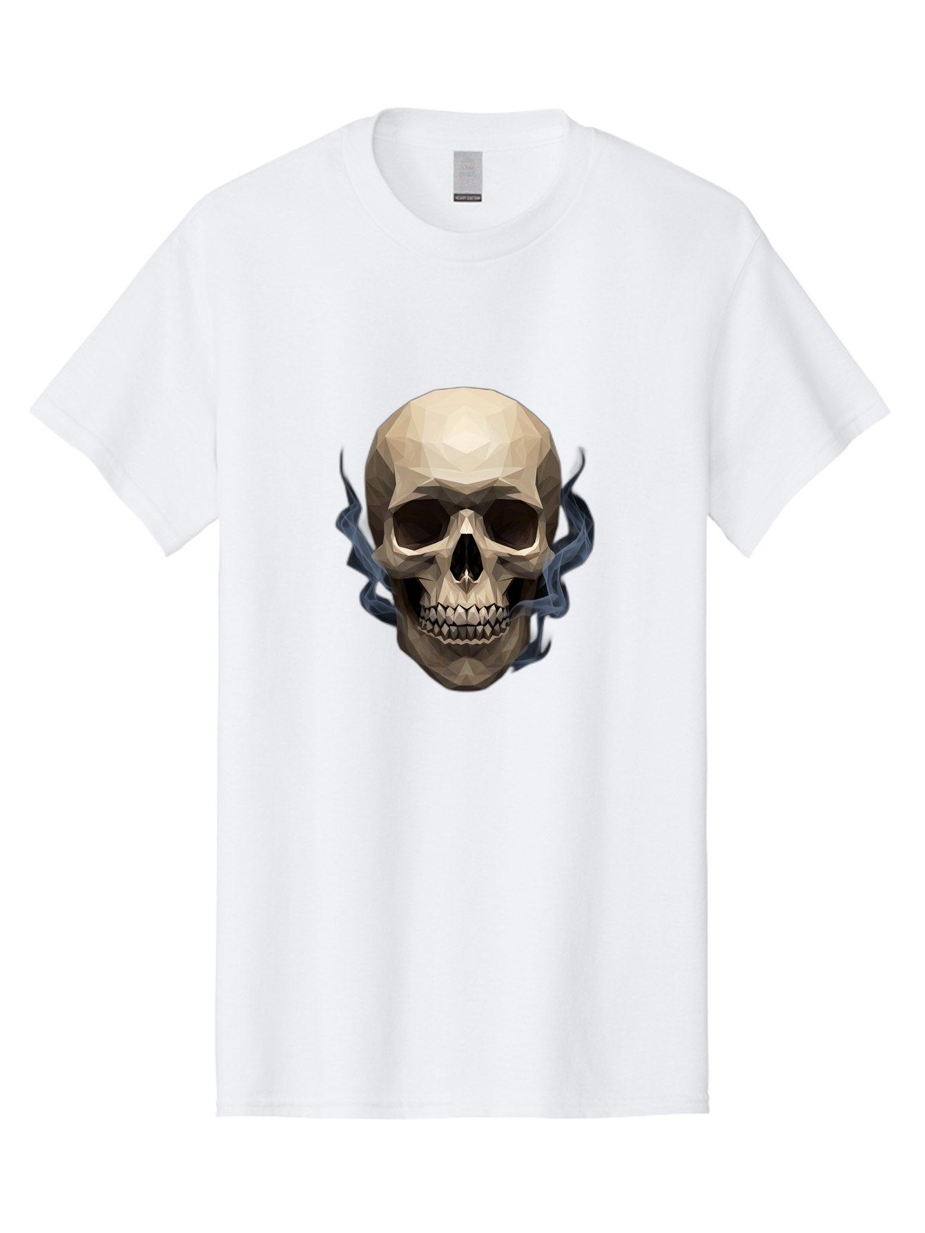Polygonal-Skull Men'S Graphic Tee, 100% Cotton, Comfortable Casual Summer Wear, Machine Washable, Human Skull, Geometric Shapes, Low Poly Art, Smoke Coming Out, Dark Eye Sockets, Teeth, Mystical, Low Poly, Abstract Art, Skull Design Bad450