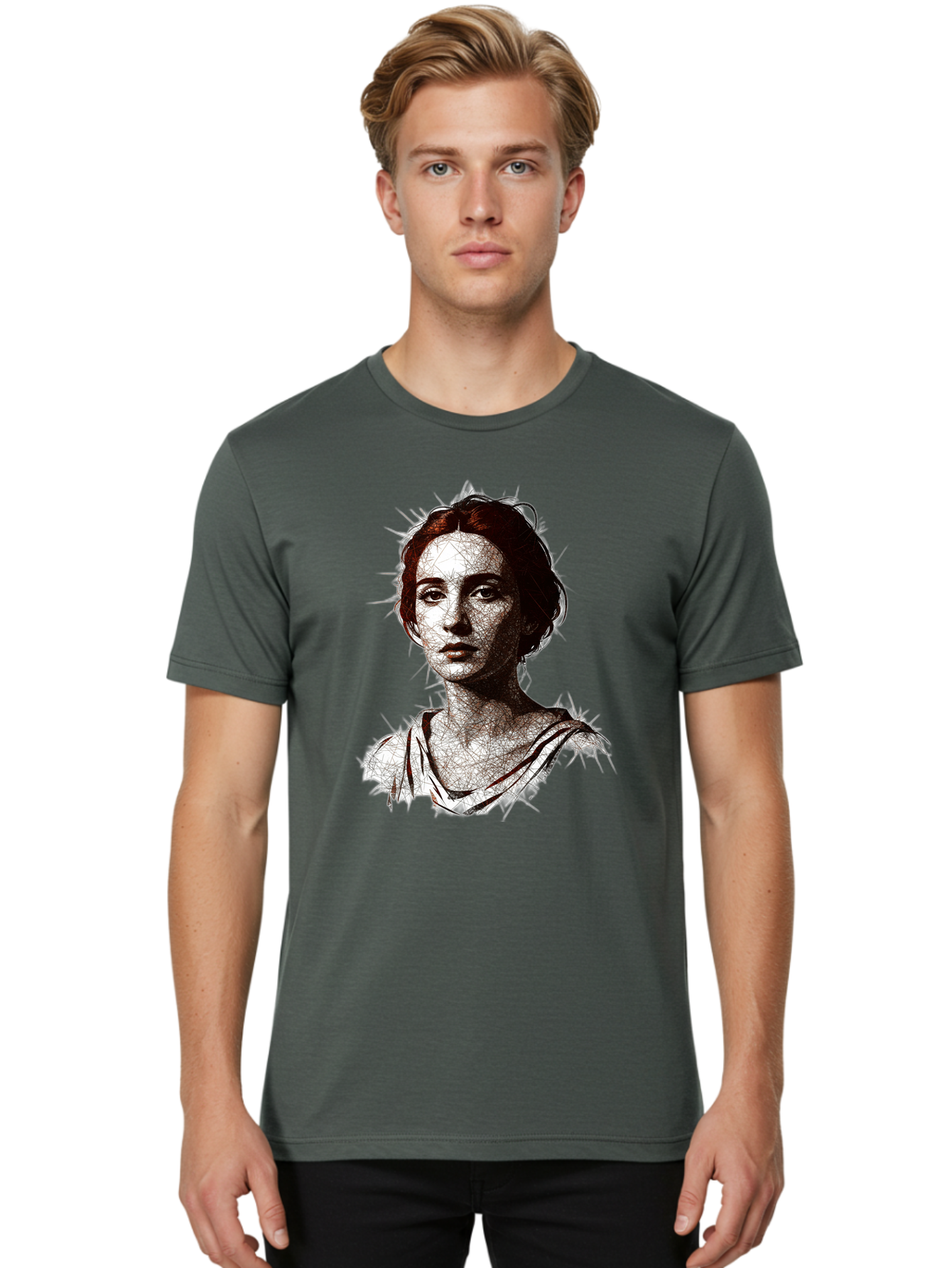 Portrait-Of-Sappho Men'S Graphic Tee, 100% Cotton, Comfortable Casual Summer Wear, Machine Washable, Portrait Of A Poet, Ancient Greek Literature, Female Author, Classical Art, Artistic Expression, Literary Figure, Historical Personality, Bad451
