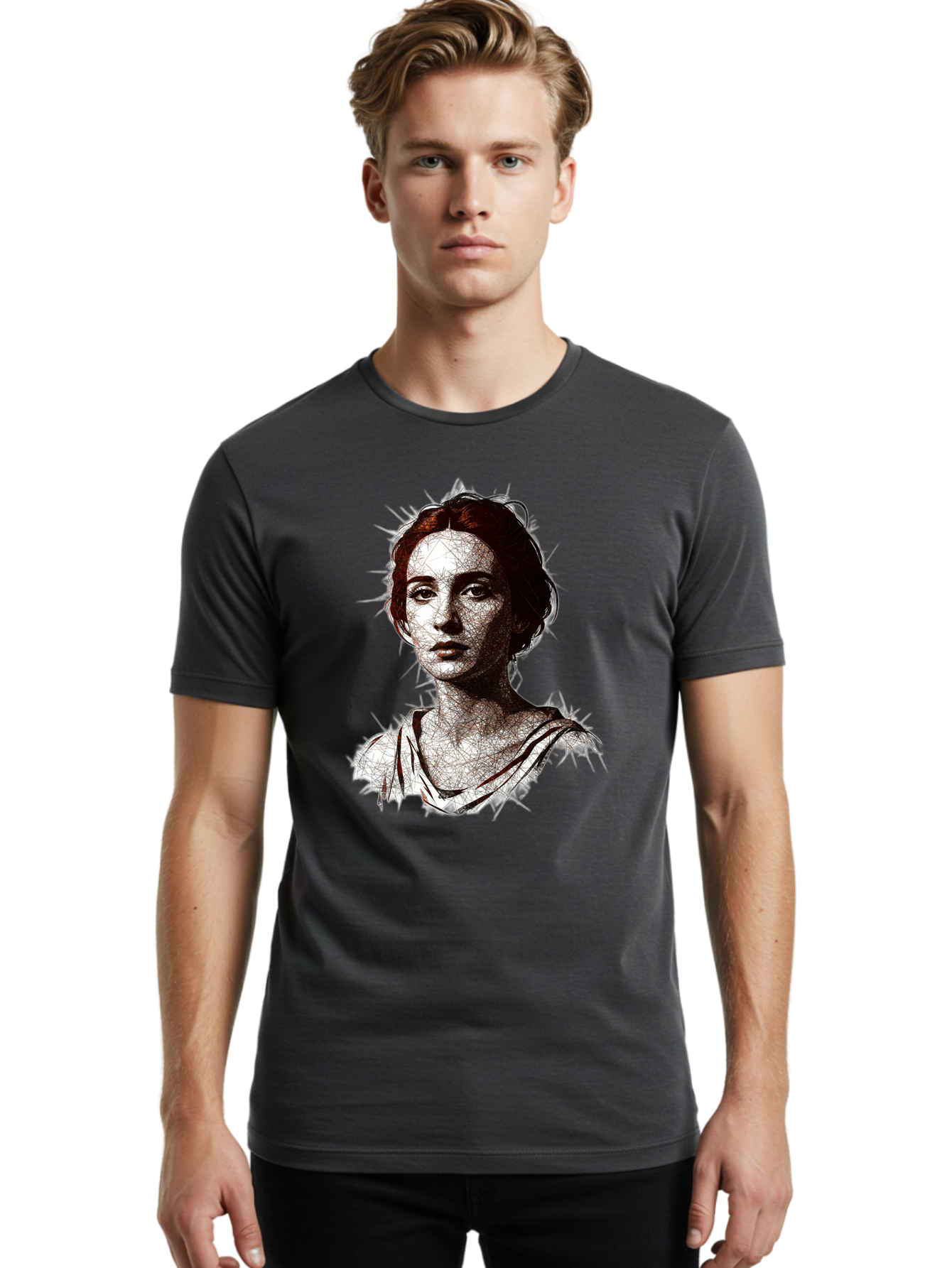 Portrait-Of-Sappho Men'S Graphic Tee, 100% Cotton, Comfortable Casual Summer Wear, Machine Washable, Portrait Of A Poet, Ancient Greek Literature, Female Author, Classical Art, Artistic Expression, Literary Figure, Historical Personality, Bad451