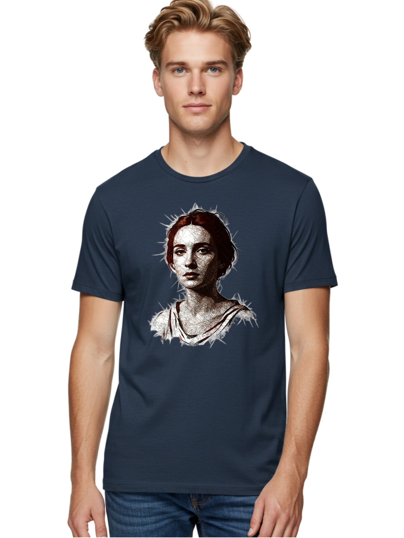 Portrait-Of-Sappho Men'S Graphic Tee, 100% Cotton, Comfortable Casual Summer Wear, Machine Washable, Portrait Of A Poet, Ancient Greek Literature, Female Author, Classical Art, Artistic Expression, Literary Figure, Historical Personality, Bad451