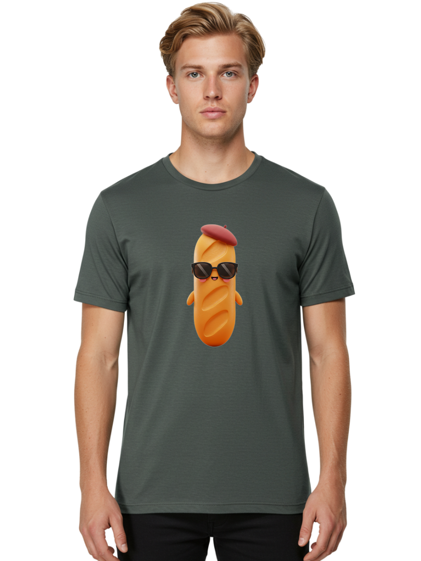 Potato-Character Men'S Graphic Tee, 100% Cotton, Comfortable Casual Summer Wear, Machine Washable, Sausage Character, Cartoon Sausage, 3D Sausage Illustration, Sausage Wearing Sunglasses, Beret On Sausage, Funny Food Character, Bad452