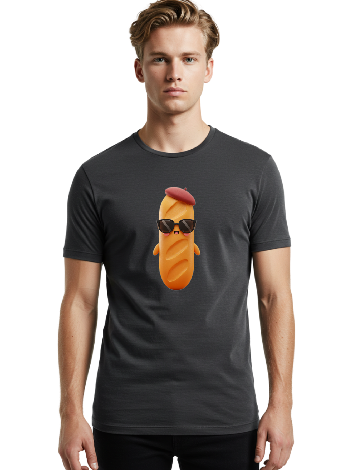 Potato-Character Men'S Graphic Tee, 100% Cotton, Comfortable Casual Summer Wear, Machine Washable, Sausage Character, Cartoon Sausage, 3D Sausage Illustration, Sausage Wearing Sunglasses, Beret On Sausage, Funny Food Character, Bad452