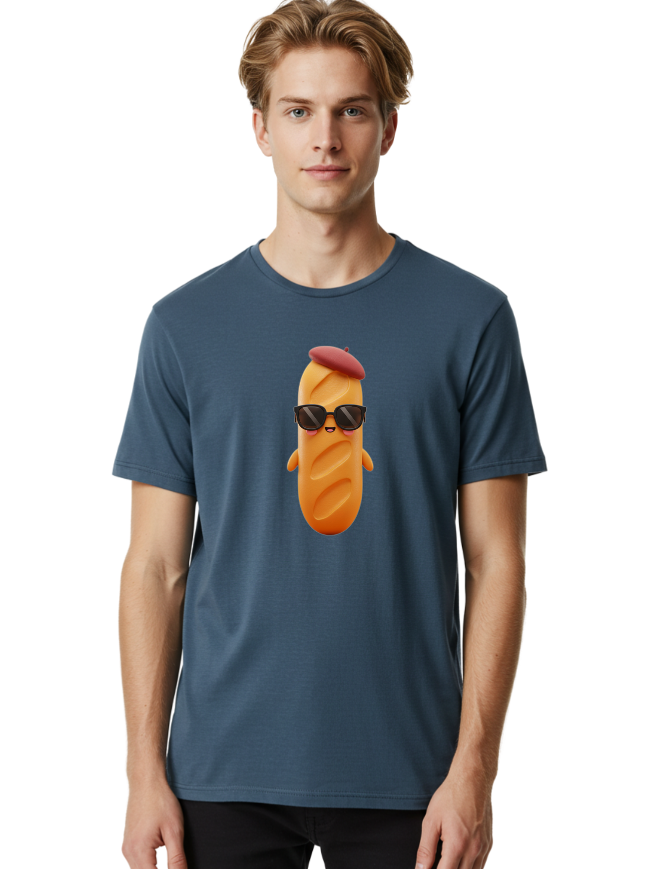 Potato-Character Men'S Graphic Tee, 100% Cotton, Comfortable Casual Summer Wear, Machine Washable, Sausage Character, Cartoon Sausage, 3D Sausage Illustration, Sausage Wearing Sunglasses, Beret On Sausage, Funny Food Character, Bad452