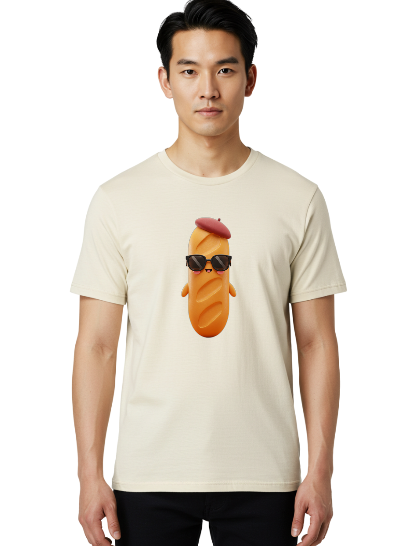 Potato-Character Men'S Graphic Tee, 100% Cotton, Comfortable Casual Summer Wear, Machine Washable, Sausage Character, Cartoon Sausage, 3D Sausage Illustration, Sausage Wearing Sunglasses, Beret On Sausage, Funny Food Character, Bad452