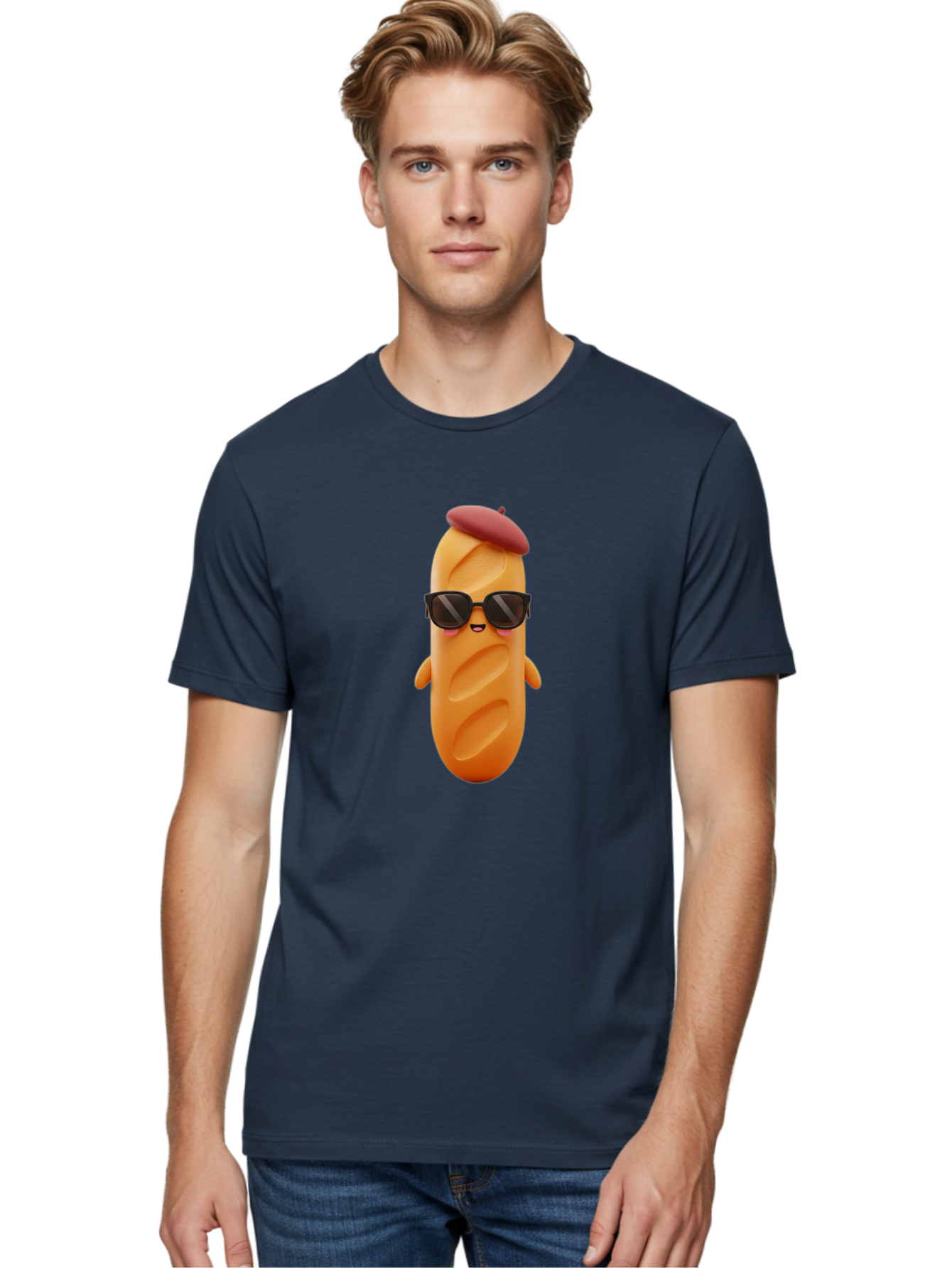 Potato-Character Men'S Graphic Tee, 100% Cotton, Comfortable Casual Summer Wear, Machine Washable, Sausage Character, Cartoon Sausage, 3D Sausage Illustration, Sausage Wearing Sunglasses, Beret On Sausage, Funny Food Character, Bad452