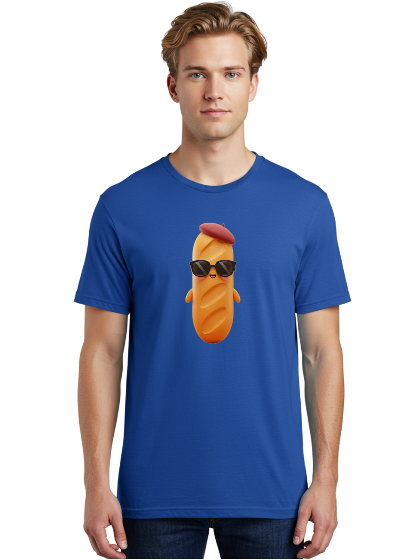 Potato-Character Men'S Graphic Tee, 100% Cotton, Comfortable Casual Summer Wear, Machine Washable, Sausage Character, Cartoon Sausage, 3D Sausage Illustration, Sausage Wearing Sunglasses, Beret On Sausage, Funny Food Character, Bad452