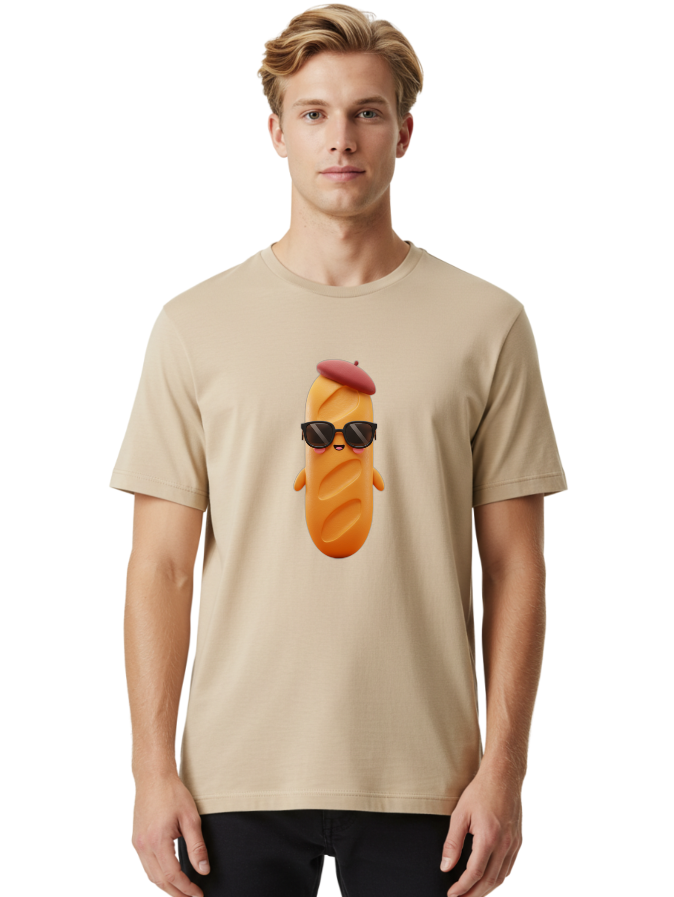 Potato-Character Men'S Graphic Tee, 100% Cotton, Comfortable Casual Summer Wear, Machine Washable, Sausage Character, Cartoon Sausage, 3D Sausage Illustration, Sausage Wearing Sunglasses, Beret On Sausage, Funny Food Character, Bad452