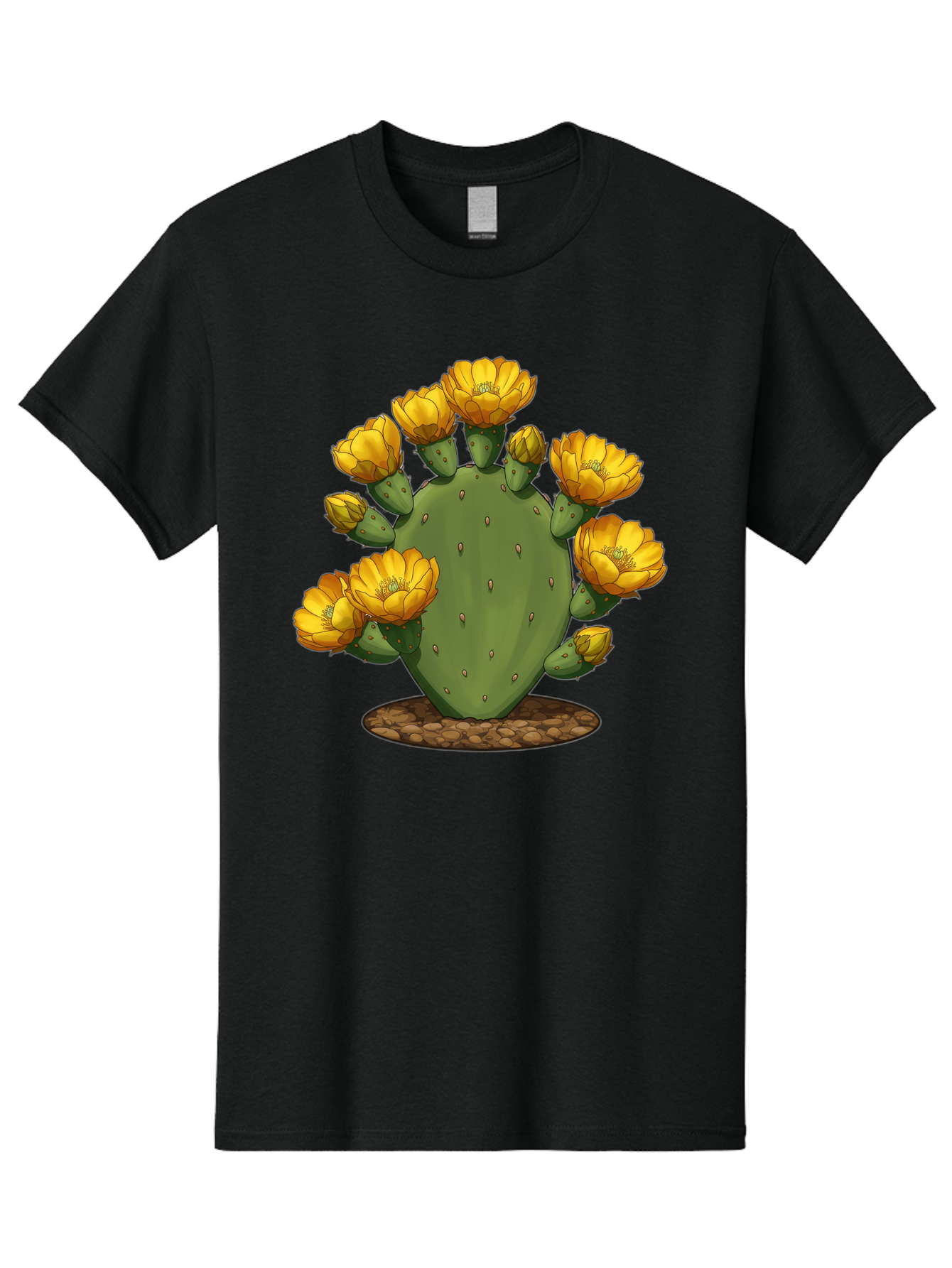Prickly-Pear-Cactus Men'S Graphic Tee, 100% Cotton, Comfortable Casual Summer Wear, Machine Washable, Prickly Pear Cactus, Yellow Flowers, Desert Plant, Cactus Flowers, Vibrant Yellow, Succulent, Desert Garden, Floral Arrangement, Pears, Bad454
