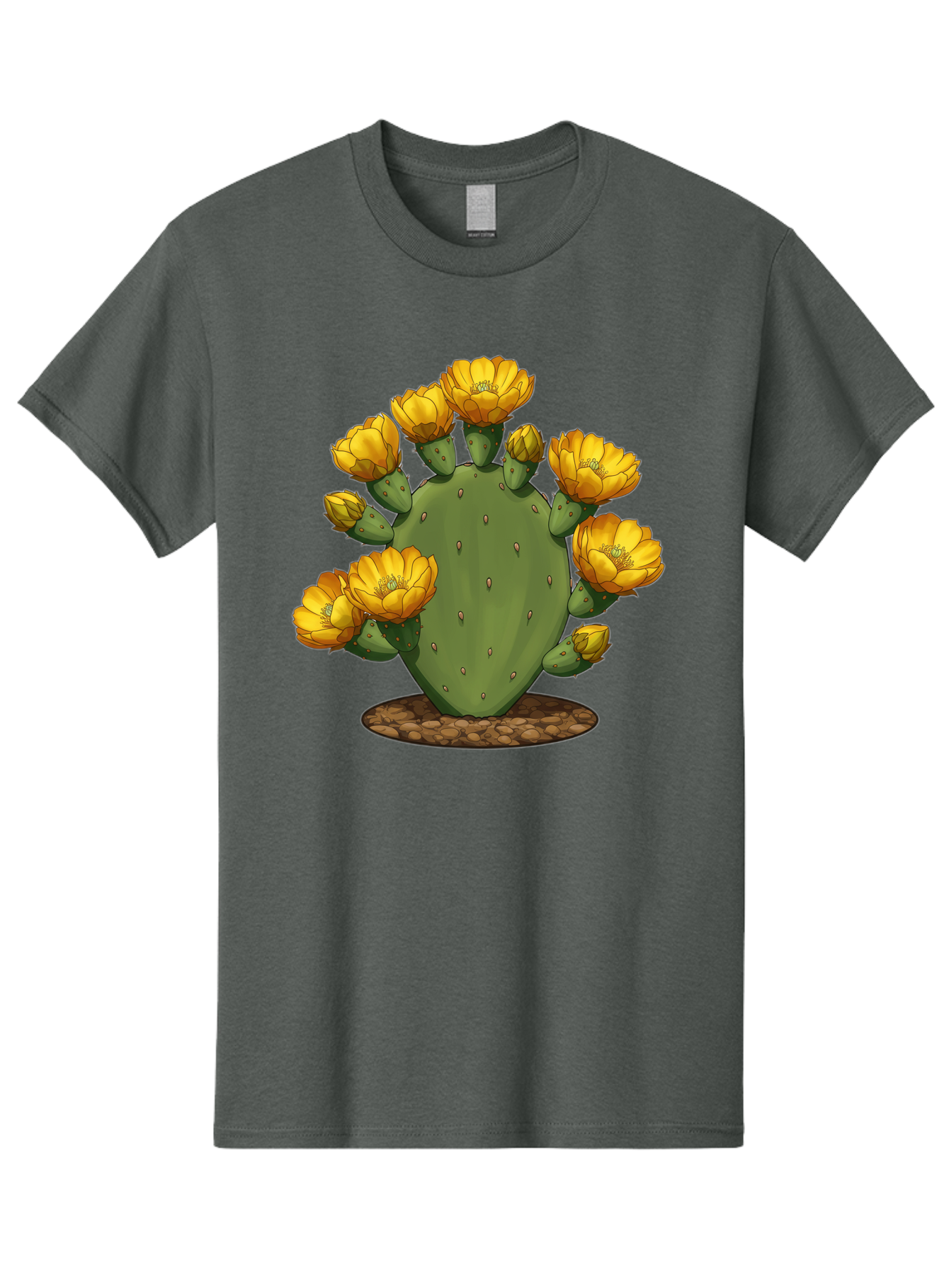 Prickly-Pear-Cactus Men'S Graphic Tee, 100% Cotton, Comfortable Casual Summer Wear, Machine Washable, Prickly Pear Cactus, Yellow Flowers, Desert Plant, Cactus Flowers, Vibrant Yellow, Succulent, Desert Garden, Floral Arrangement, Pears, Bad454