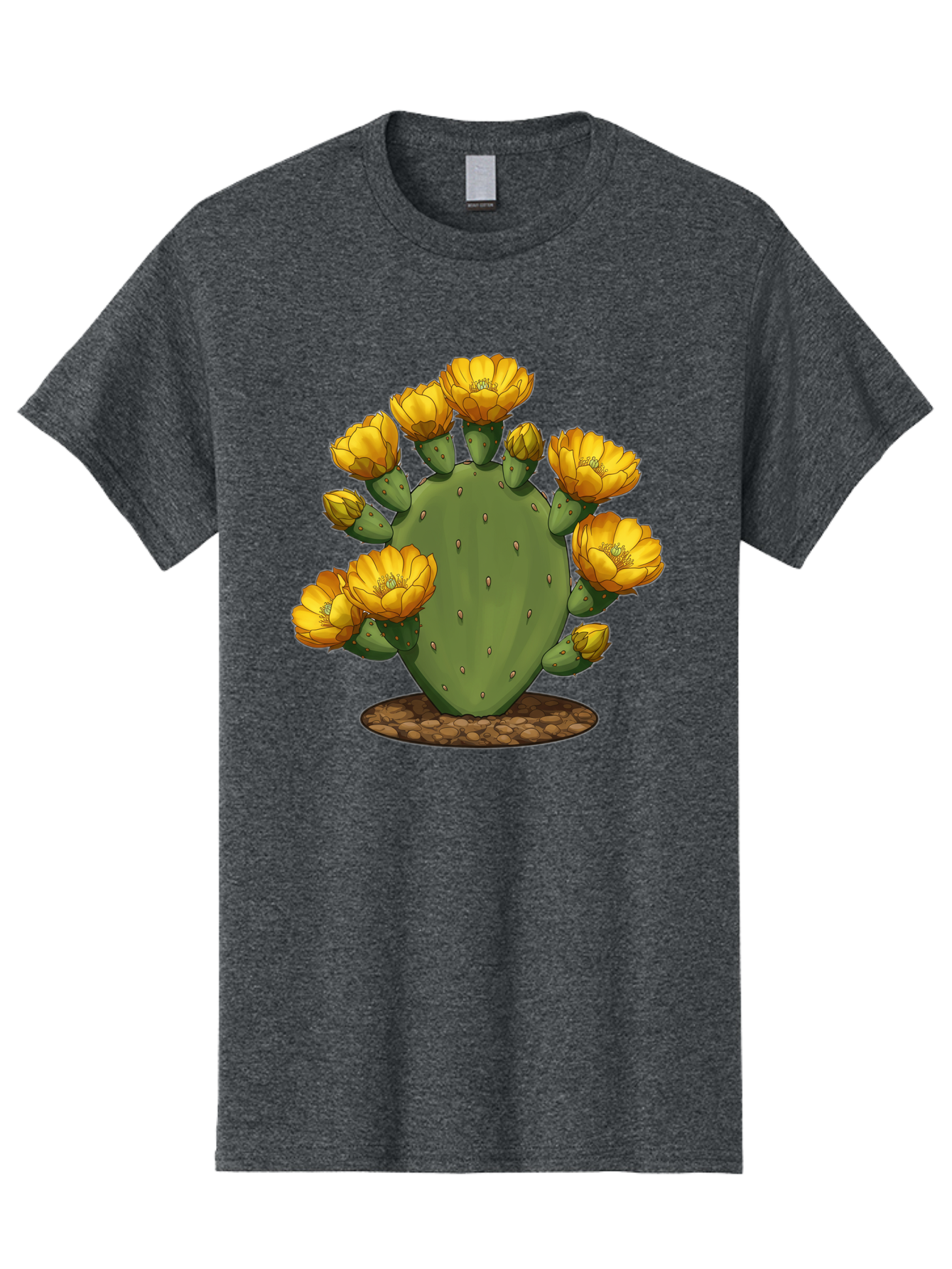 Prickly-Pear-Cactus Men'S Graphic Tee, 100% Cotton, Comfortable Casual Summer Wear, Machine Washable, Prickly Pear Cactus, Yellow Flowers, Desert Plant, Cactus Flowers, Vibrant Yellow, Succulent, Desert Garden, Floral Arrangement, Pears, Bad454