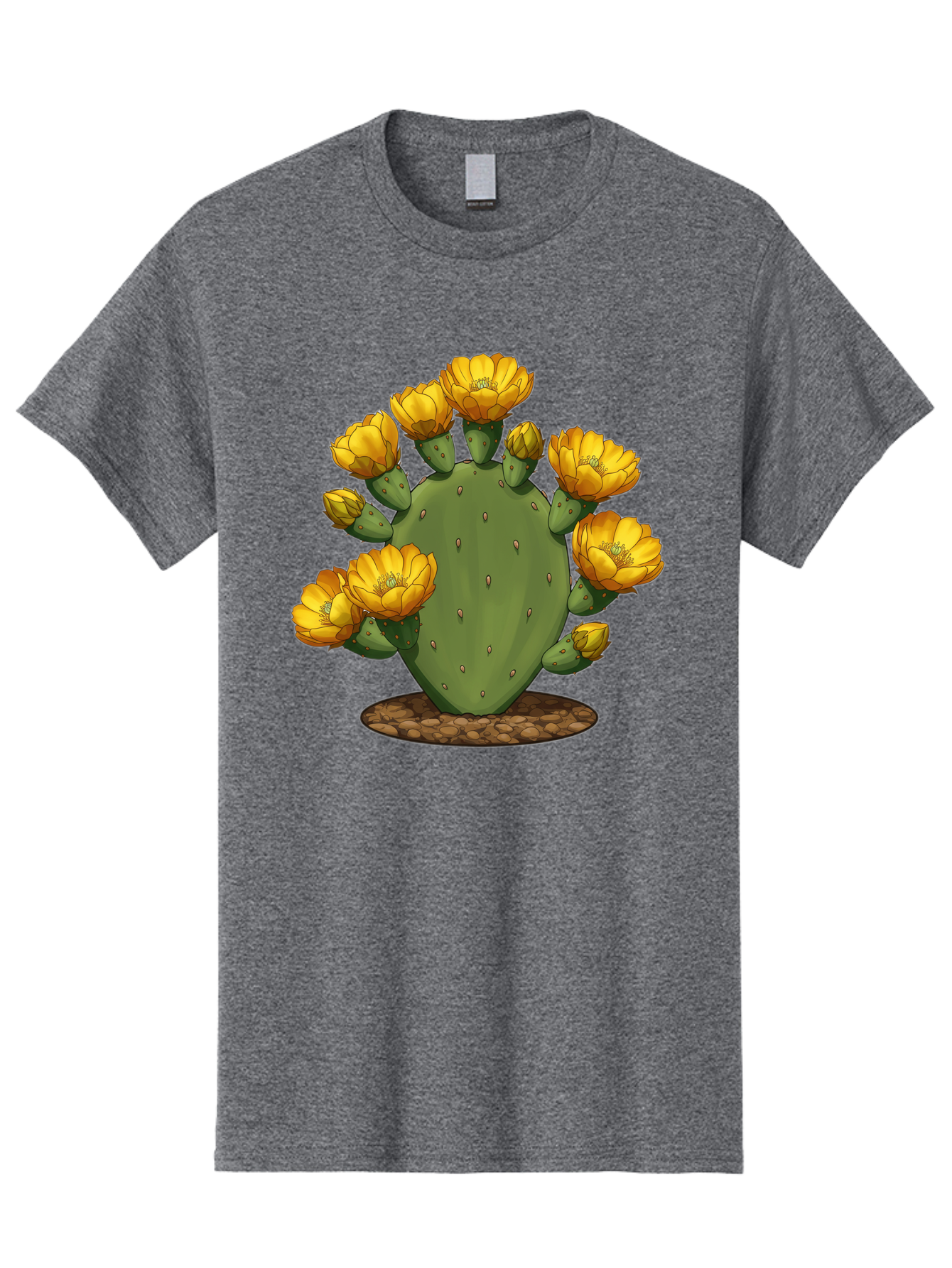Prickly-Pear-Cactus Men'S Graphic Tee, 100% Cotton, Comfortable Casual Summer Wear, Machine Washable, Prickly Pear Cactus, Yellow Flowers, Desert Plant, Cactus Flowers, Vibrant Yellow, Succulent, Desert Garden, Floral Arrangement, Pears, Bad454