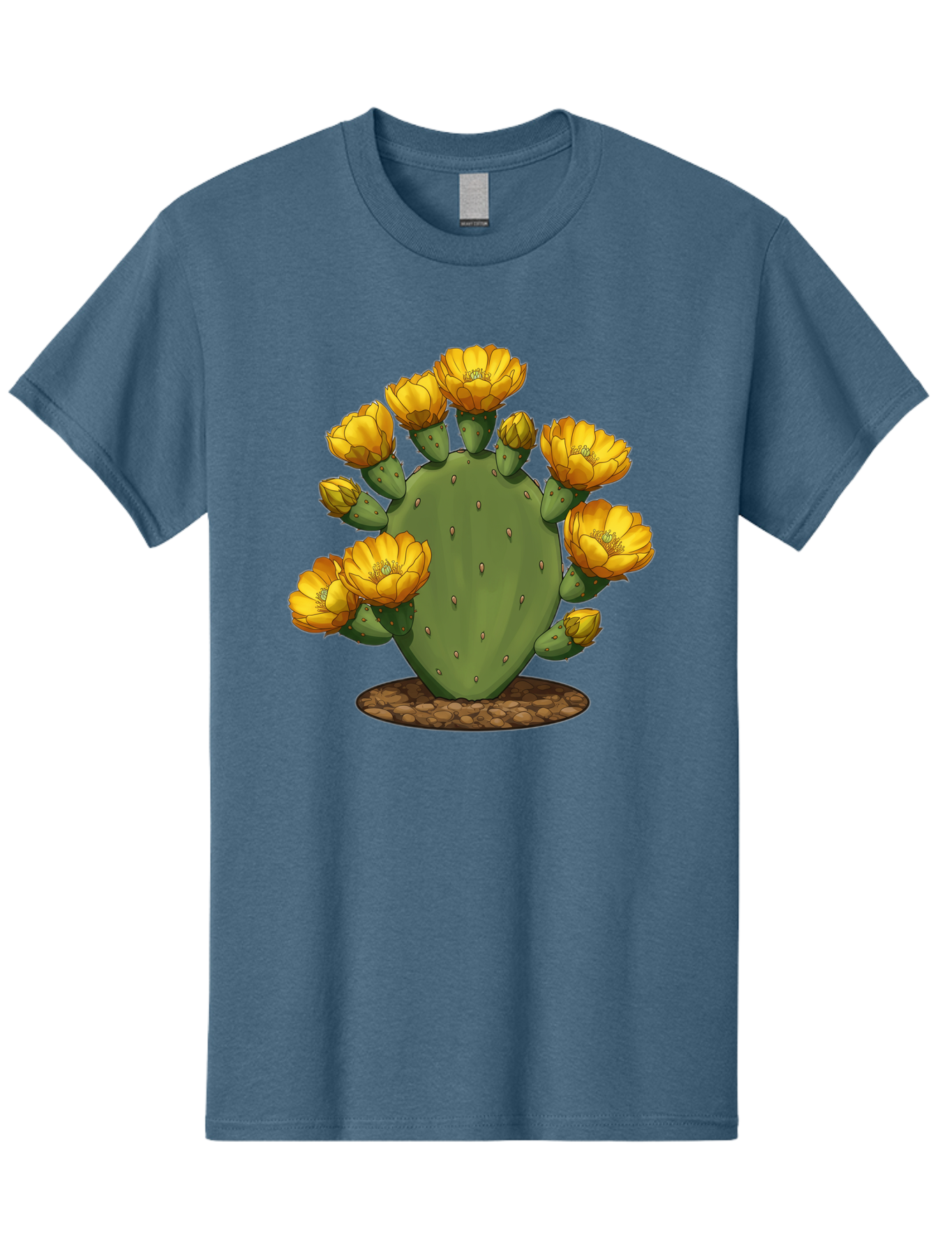 Prickly-Pear-Cactus Men'S Graphic Tee, 100% Cotton, Comfortable Casual Summer Wear, Machine Washable, Prickly Pear Cactus, Yellow Flowers, Desert Plant, Cactus Flowers, Vibrant Yellow, Succulent, Desert Garden, Floral Arrangement, Pears, Bad454