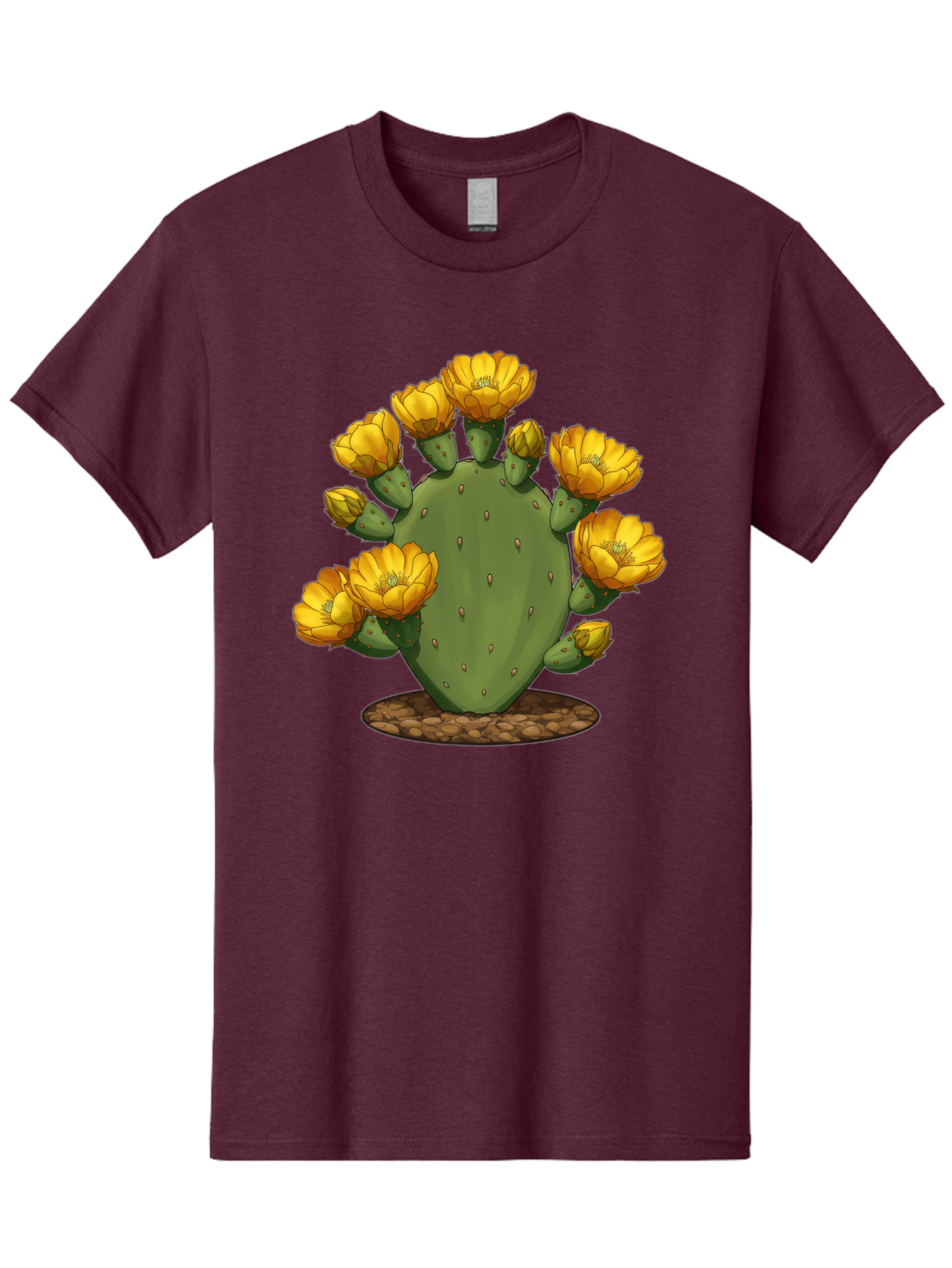 Prickly-Pear-Cactus Men'S Graphic Tee, 100% Cotton, Comfortable Casual Summer Wear, Machine Washable, Prickly Pear Cactus, Yellow Flowers, Desert Plant, Cactus Flowers, Vibrant Yellow, Succulent, Desert Garden, Floral Arrangement, Pears, Bad454