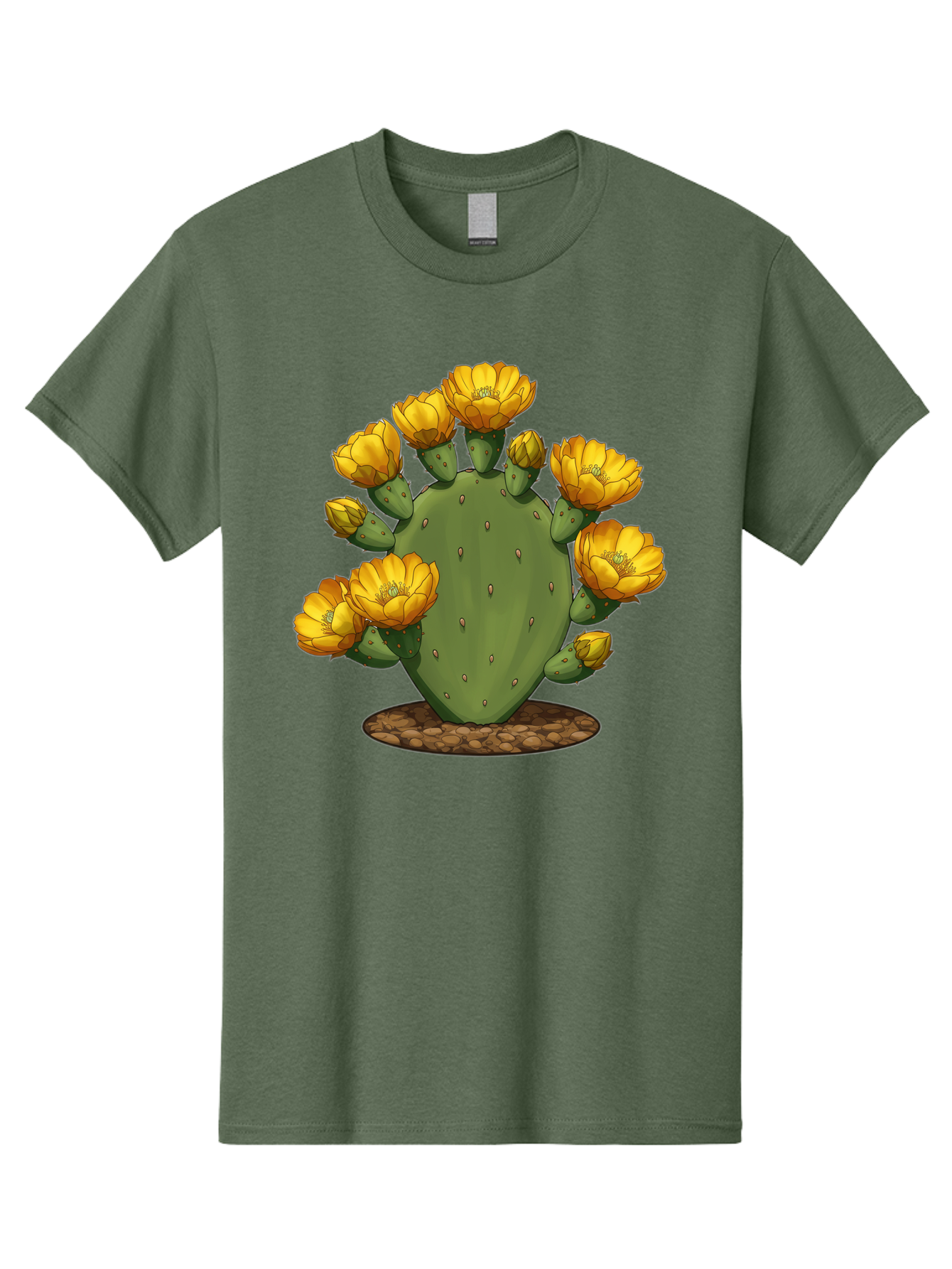 Prickly-Pear-Cactus Men'S Graphic Tee, 100% Cotton, Comfortable Casual Summer Wear, Machine Washable, Prickly Pear Cactus, Yellow Flowers, Desert Plant, Cactus Flowers, Vibrant Yellow, Succulent, Desert Garden, Floral Arrangement, Pears, Bad454