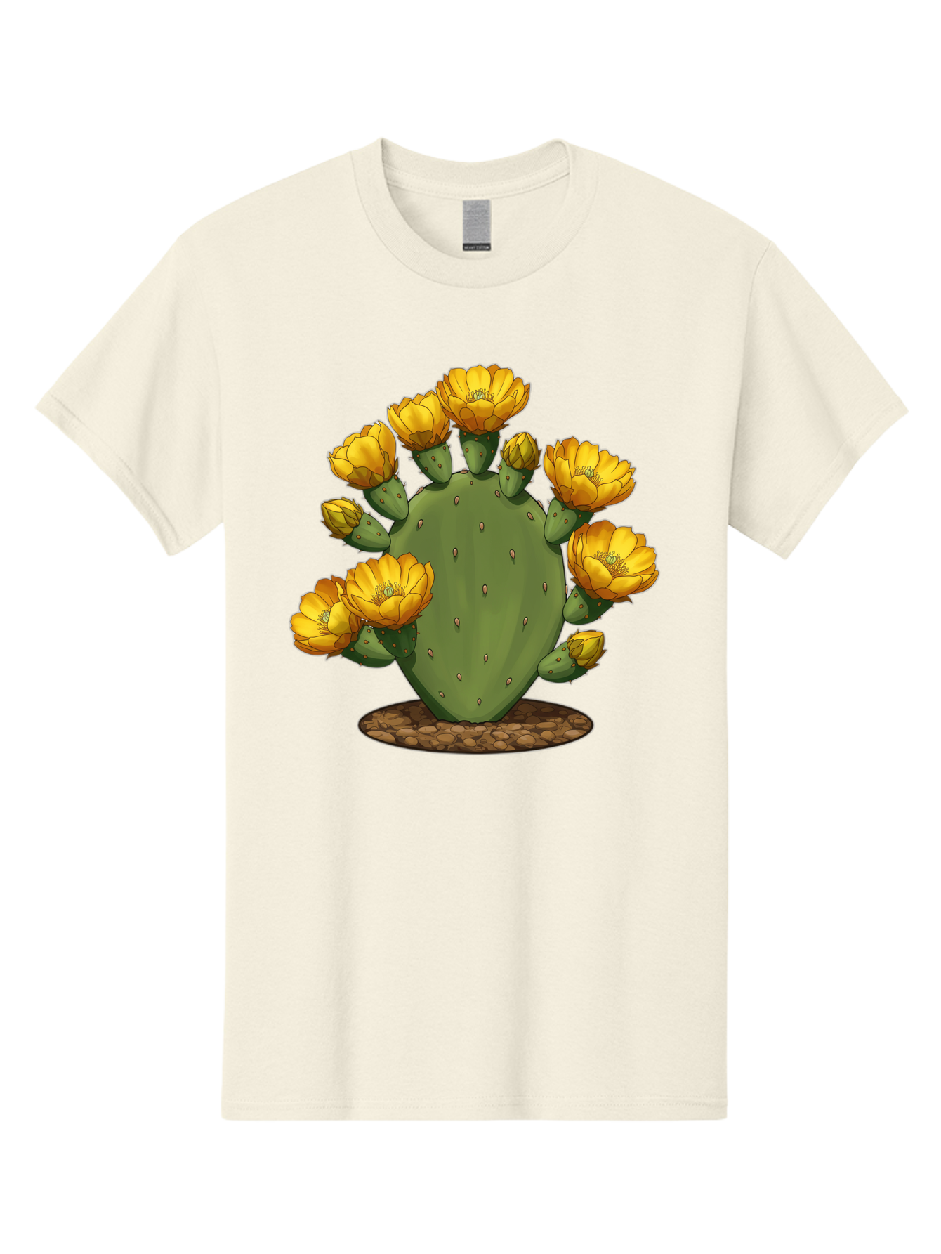 Prickly-Pear-Cactus Men'S Graphic Tee, 100% Cotton, Comfortable Casual Summer Wear, Machine Washable, Prickly Pear Cactus, Yellow Flowers, Desert Plant, Cactus Flowers, Vibrant Yellow, Succulent, Desert Garden, Floral Arrangement, Pears, Bad454