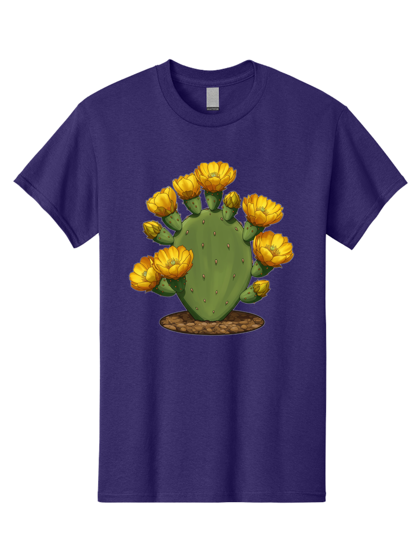 Prickly-Pear-Cactus Men'S Graphic Tee, 100% Cotton, Comfortable Casual Summer Wear, Machine Washable, Prickly Pear Cactus, Yellow Flowers, Desert Plant, Cactus Flowers, Vibrant Yellow, Succulent, Desert Garden, Floral Arrangement, Pears, Bad454