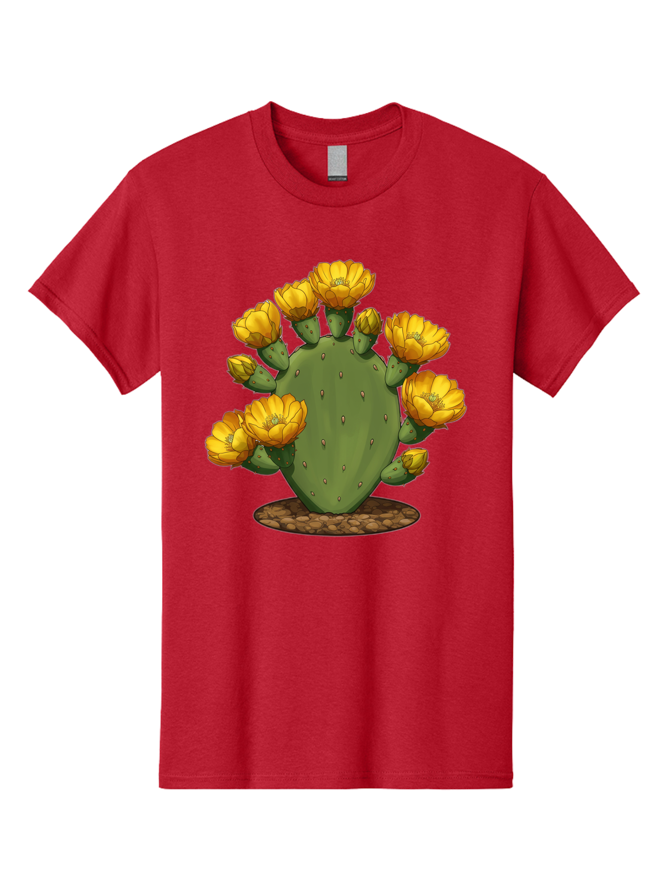 Prickly-Pear-Cactus Men'S Graphic Tee, 100% Cotton, Comfortable Casual Summer Wear, Machine Washable, Prickly Pear Cactus, Yellow Flowers, Desert Plant, Cactus Flowers, Vibrant Yellow, Succulent, Desert Garden, Floral Arrangement, Pears, Bad454