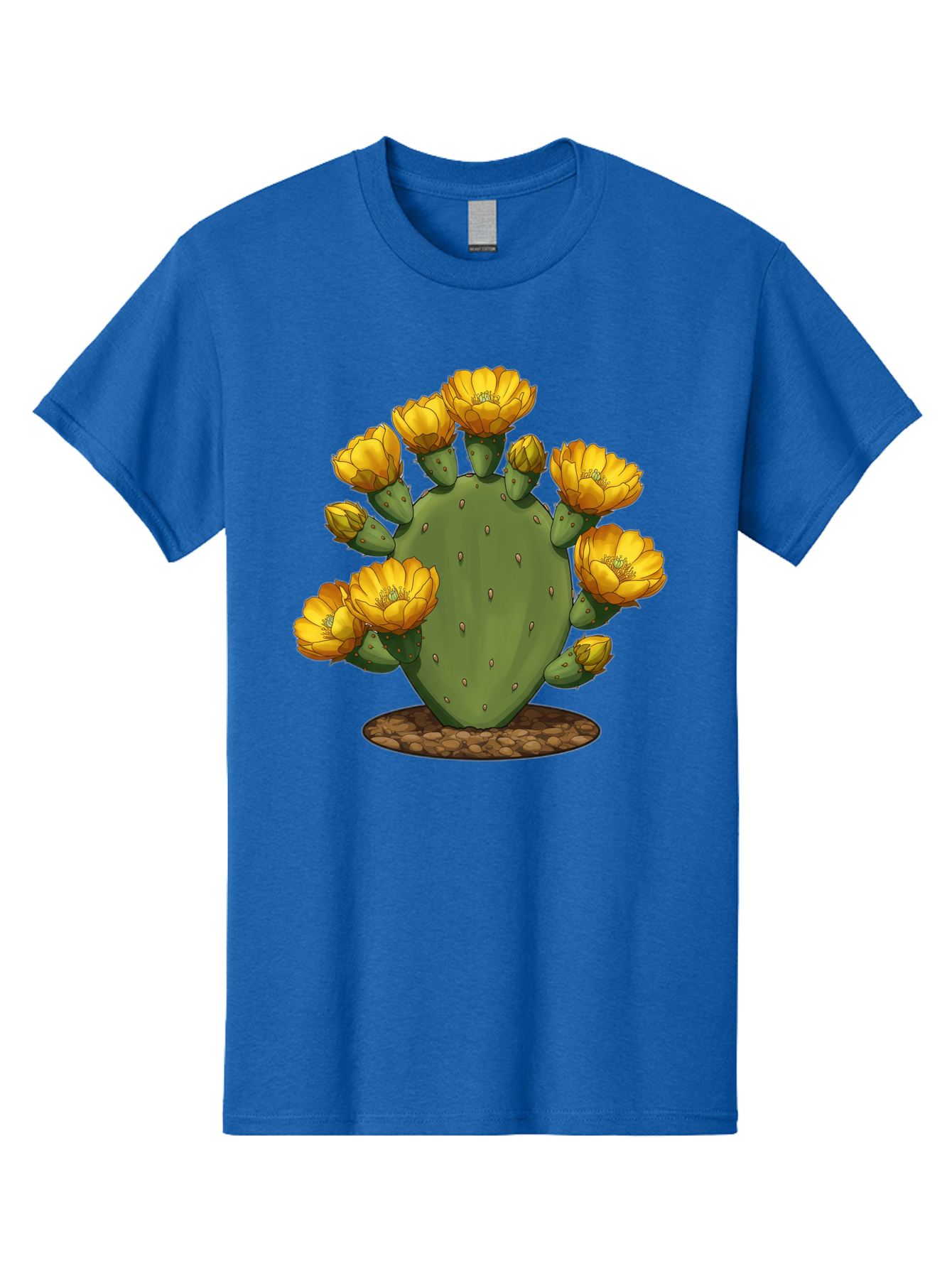 Prickly-Pear-Cactus Men'S Graphic Tee, 100% Cotton, Comfortable Casual Summer Wear, Machine Washable, Prickly Pear Cactus, Yellow Flowers, Desert Plant, Cactus Flowers, Vibrant Yellow, Succulent, Desert Garden, Floral Arrangement, Pears, Bad454