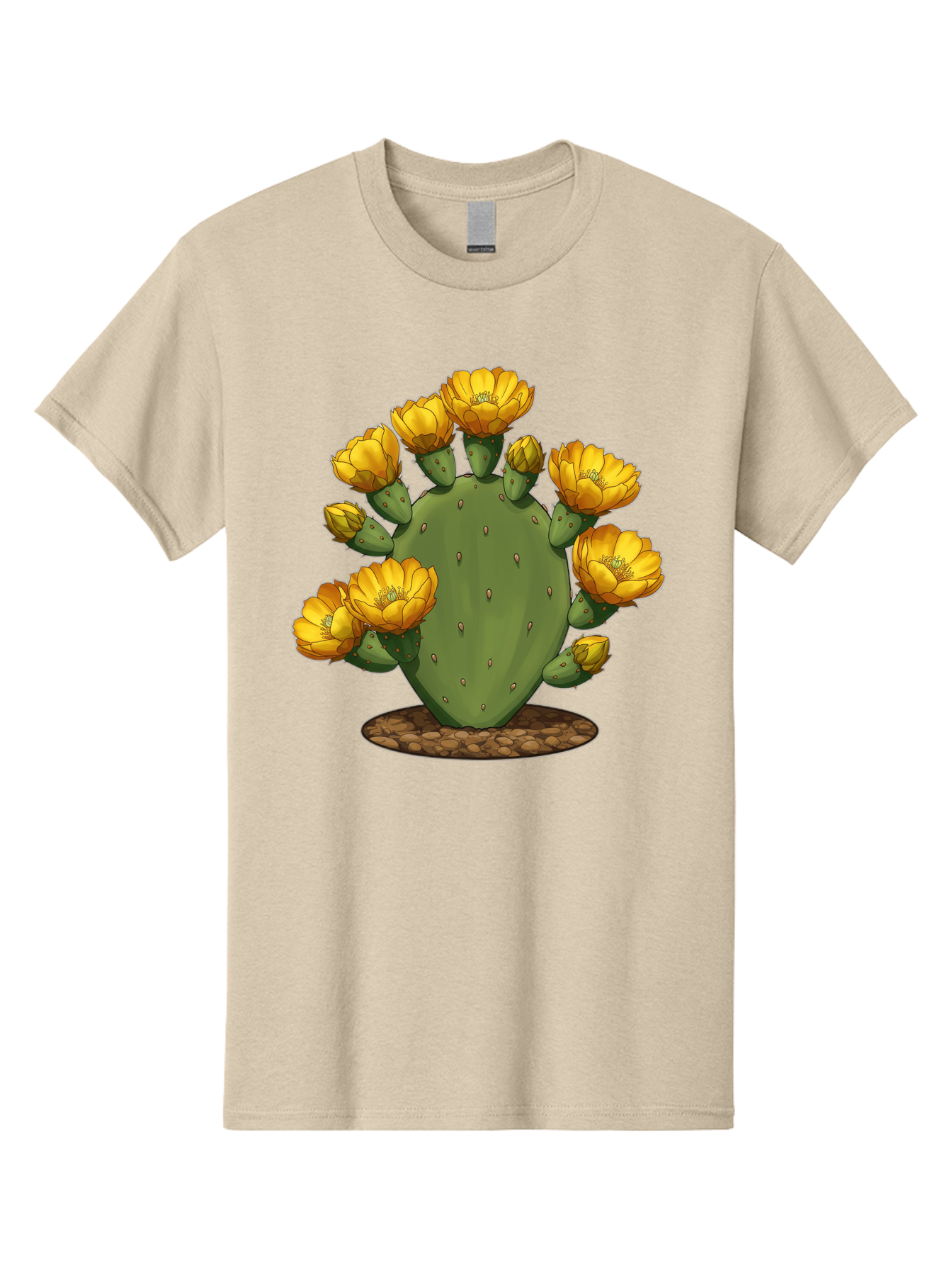 Prickly-Pear-Cactus Men'S Graphic Tee, 100% Cotton, Comfortable Casual Summer Wear, Machine Washable, Prickly Pear Cactus, Yellow Flowers, Desert Plant, Cactus Flowers, Vibrant Yellow, Succulent, Desert Garden, Floral Arrangement, Pears, Bad454