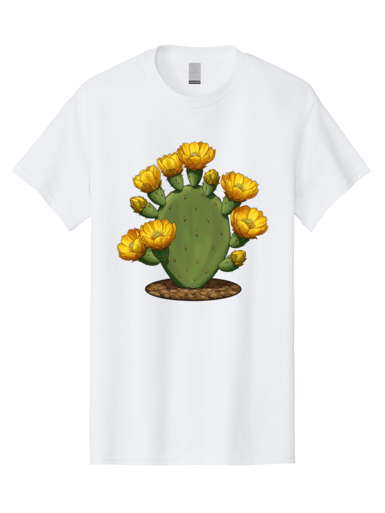 Prickly-Pear-Cactus Men'S Graphic Tee, 100% Cotton, Comfortable Casual Summer Wear, Machine Washable, Prickly Pear Cactus, Yellow Flowers, Desert Plant, Cactus Flowers, Vibrant Yellow, Succulent, Desert Garden, Floral Arrangement, Pears, Bad454