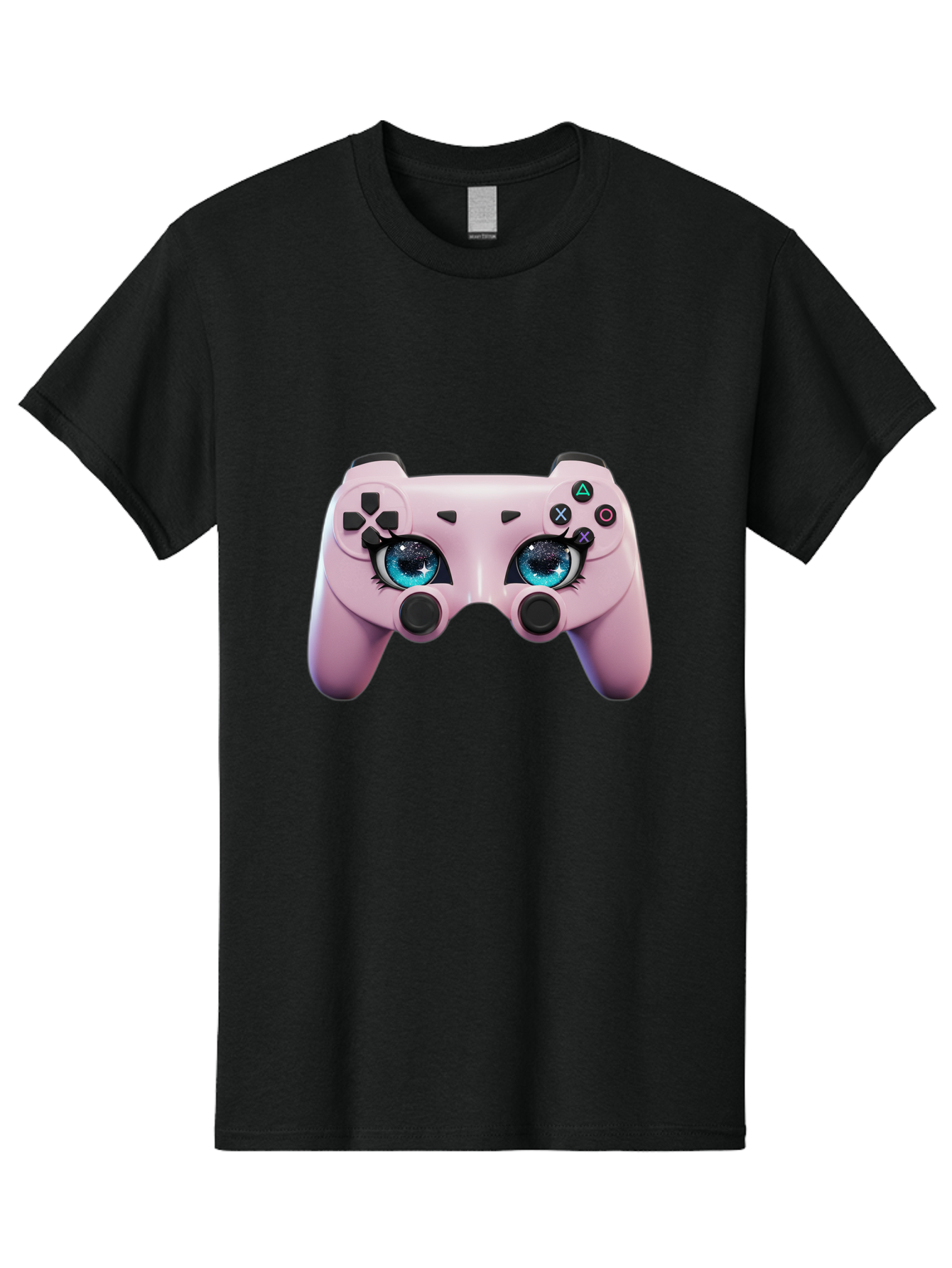 Ps4-Controller Men'S Graphic Tee, 100% Cotton, Comfortable Casual Summer Wear, Machine Washable, Pastel Pink Controller, Kawaii Gaming, Blue Eyes, Eyelashes, Ps4, Gaming, Kawaii Art, Pastel Colors, Cartoon Style, Video Game Bad455