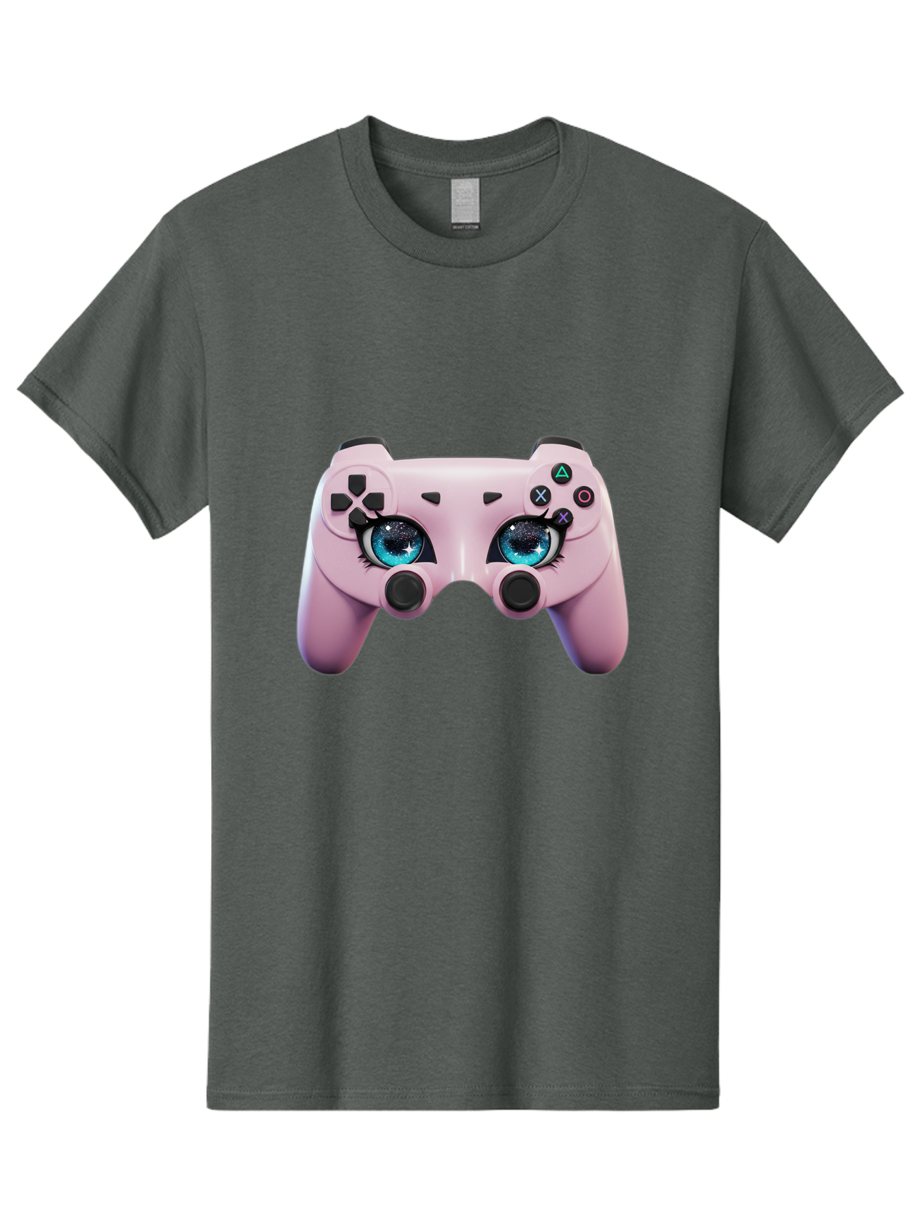 Ps4-Controller Men'S Graphic Tee, 100% Cotton, Comfortable Casual Summer Wear, Machine Washable, Pastel Pink Controller, Kawaii Gaming, Blue Eyes, Eyelashes, Ps4, Gaming, Kawaii Art, Pastel Colors, Cartoon Style, Video Game Bad455