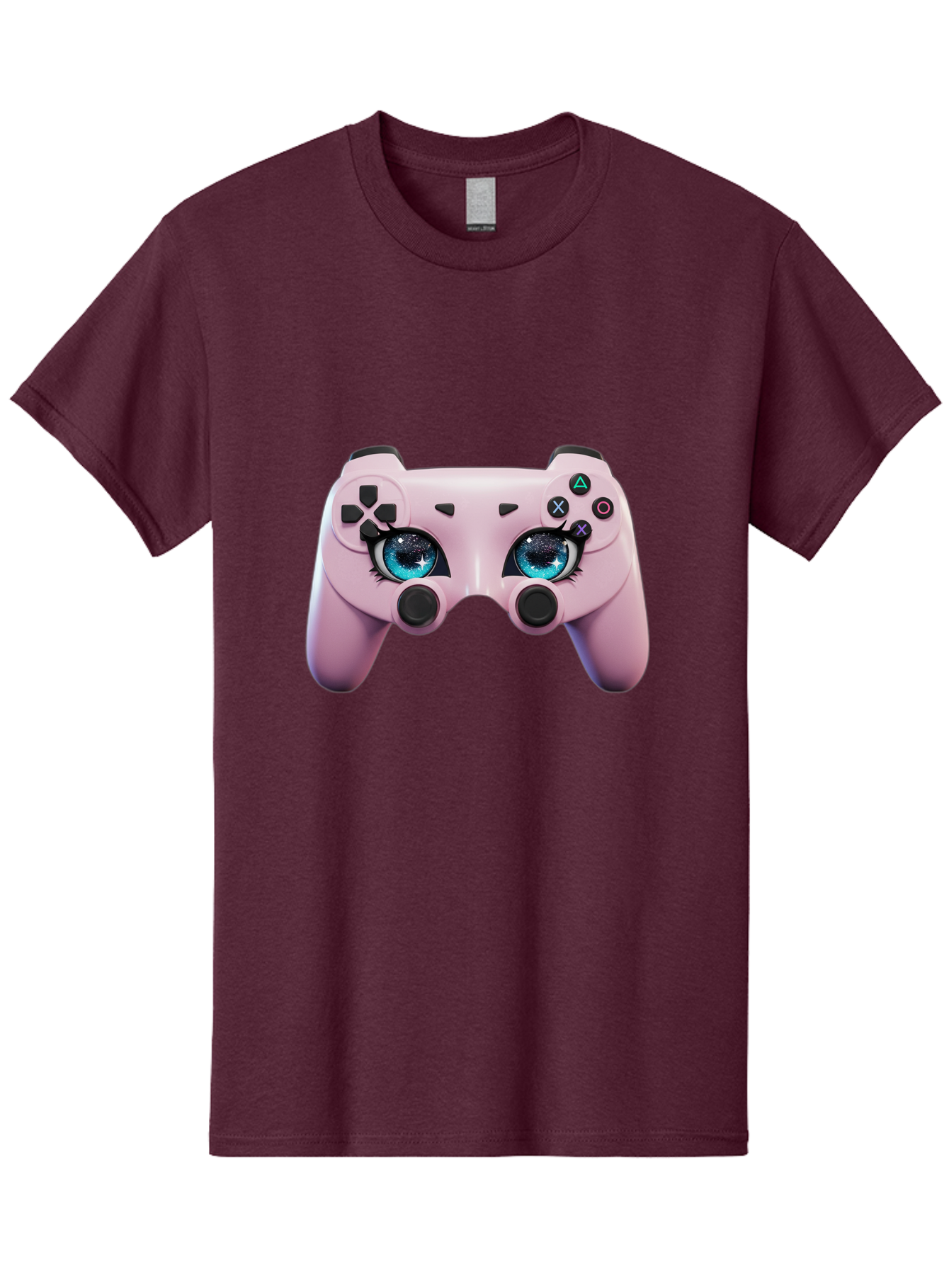 Ps4-Controller Men'S Graphic Tee, 100% Cotton, Comfortable Casual Summer Wear, Machine Washable, Pastel Pink Controller, Kawaii Gaming, Blue Eyes, Eyelashes, Ps4, Gaming, Kawaii Art, Pastel Colors, Cartoon Style, Video Game Bad455