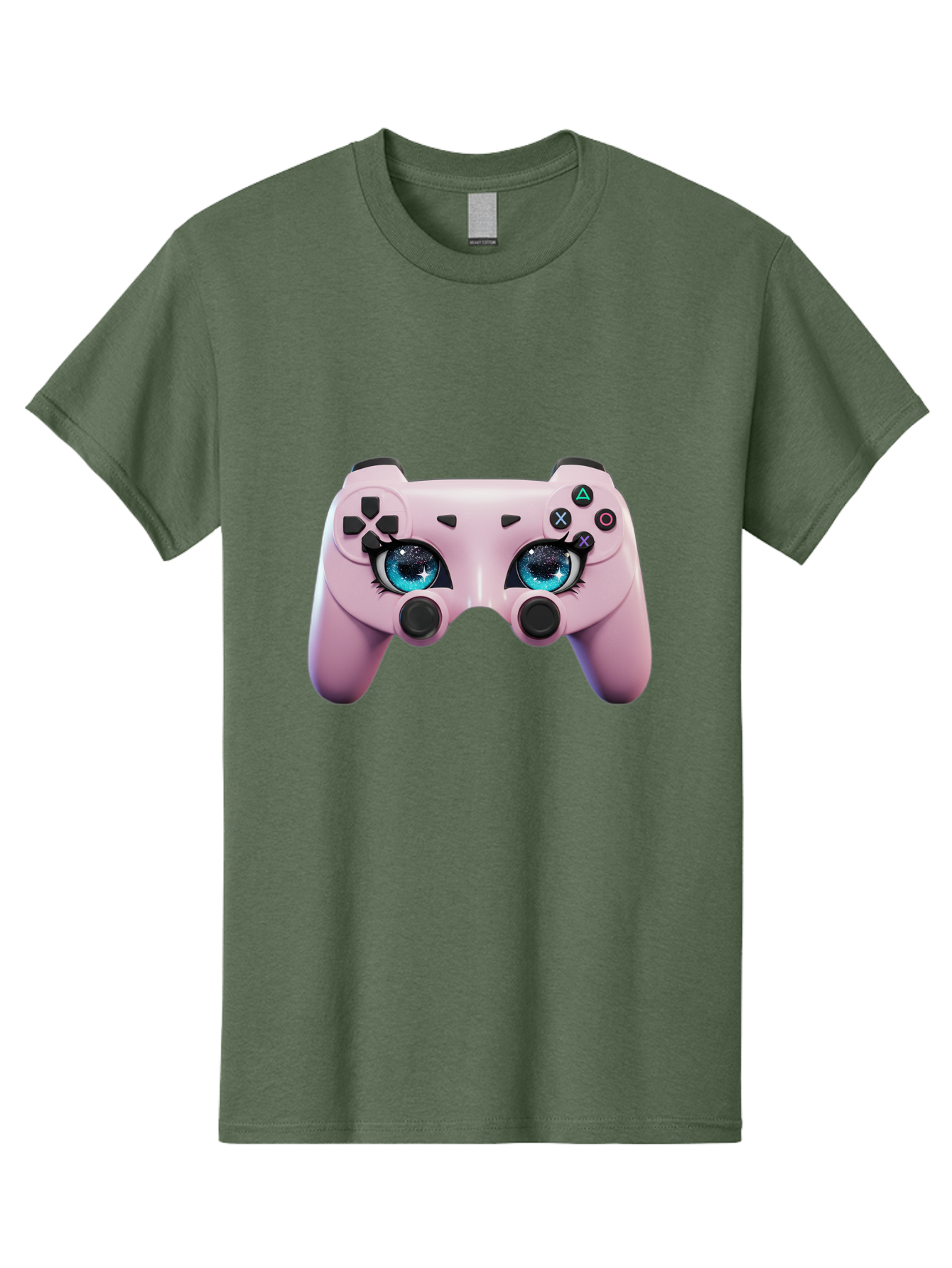 Ps4-Controller Men'S Graphic Tee, 100% Cotton, Comfortable Casual Summer Wear, Machine Washable, Pastel Pink Controller, Kawaii Gaming, Blue Eyes, Eyelashes, Ps4, Gaming, Kawaii Art, Pastel Colors, Cartoon Style, Video Game Bad455