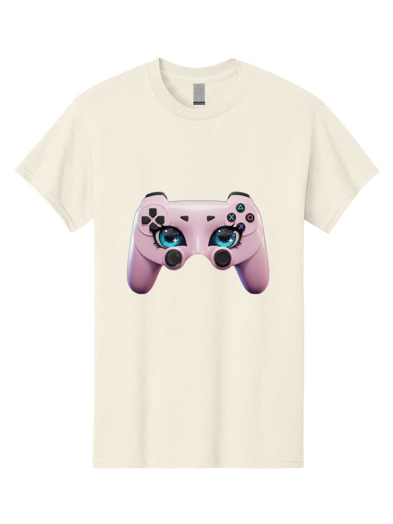 Ps4-Controller Men'S Graphic Tee, 100% Cotton, Comfortable Casual Summer Wear, Machine Washable, Pastel Pink Controller, Kawaii Gaming, Blue Eyes, Eyelashes, Ps4, Gaming, Kawaii Art, Pastel Colors, Cartoon Style, Video Game Bad455