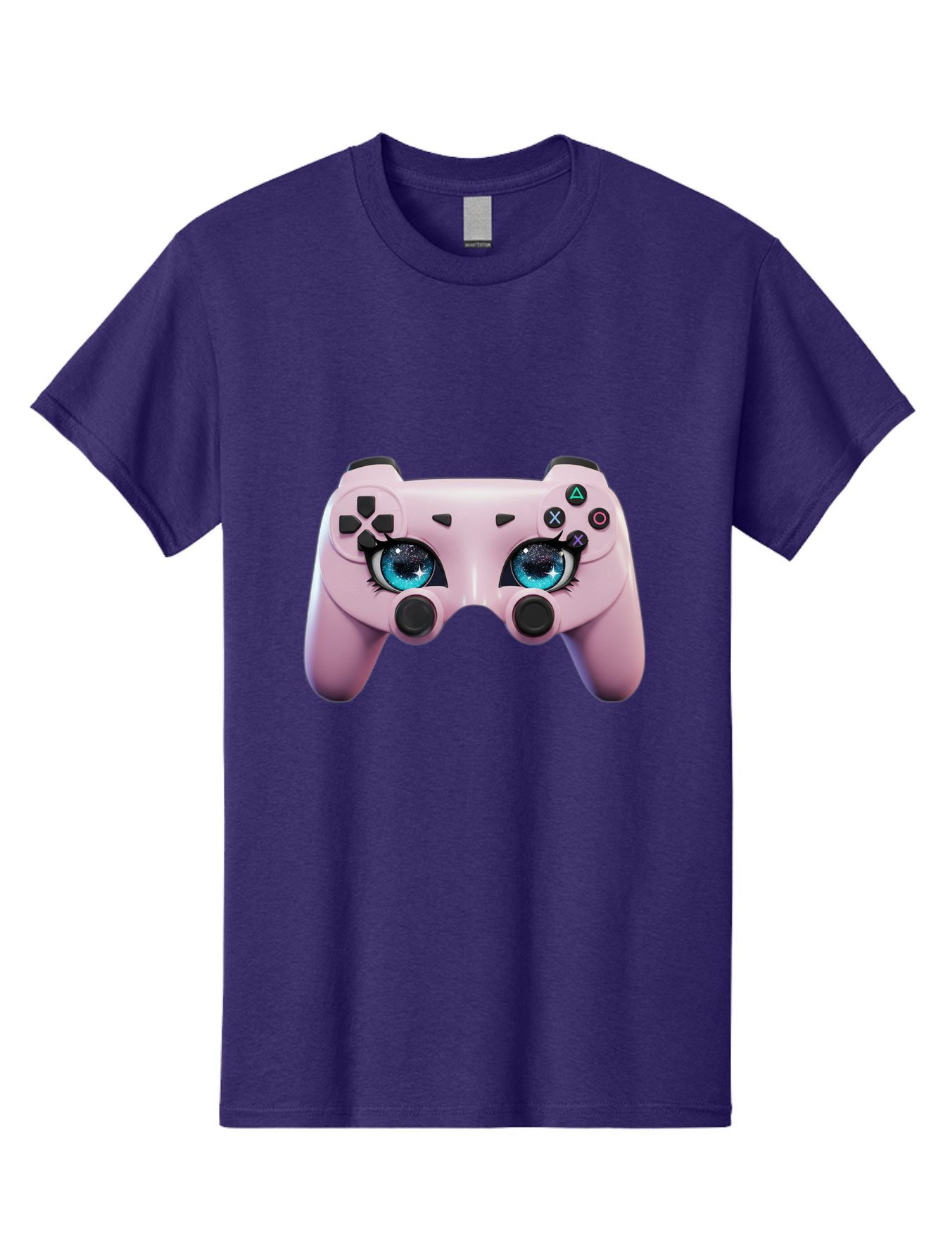 Ps4-Controller Men'S Graphic Tee, 100% Cotton, Comfortable Casual Summer Wear, Machine Washable, Pastel Pink Controller, Kawaii Gaming, Blue Eyes, Eyelashes, Ps4, Gaming, Kawaii Art, Pastel Colors, Cartoon Style, Video Game Bad455