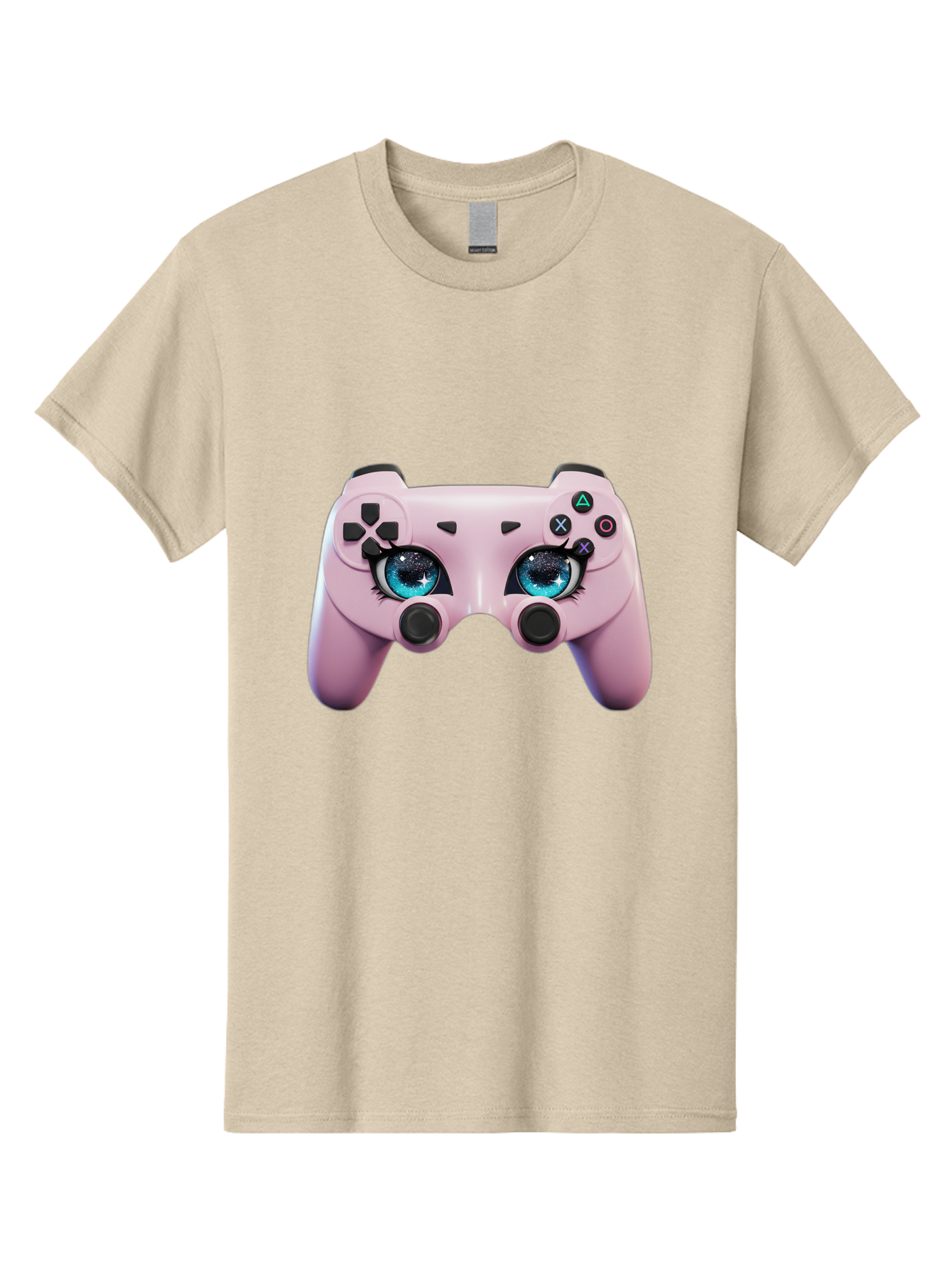 Ps4-Controller Men'S Graphic Tee, 100% Cotton, Comfortable Casual Summer Wear, Machine Washable, Pastel Pink Controller, Kawaii Gaming, Blue Eyes, Eyelashes, Ps4, Gaming, Kawaii Art, Pastel Colors, Cartoon Style, Video Game Bad455