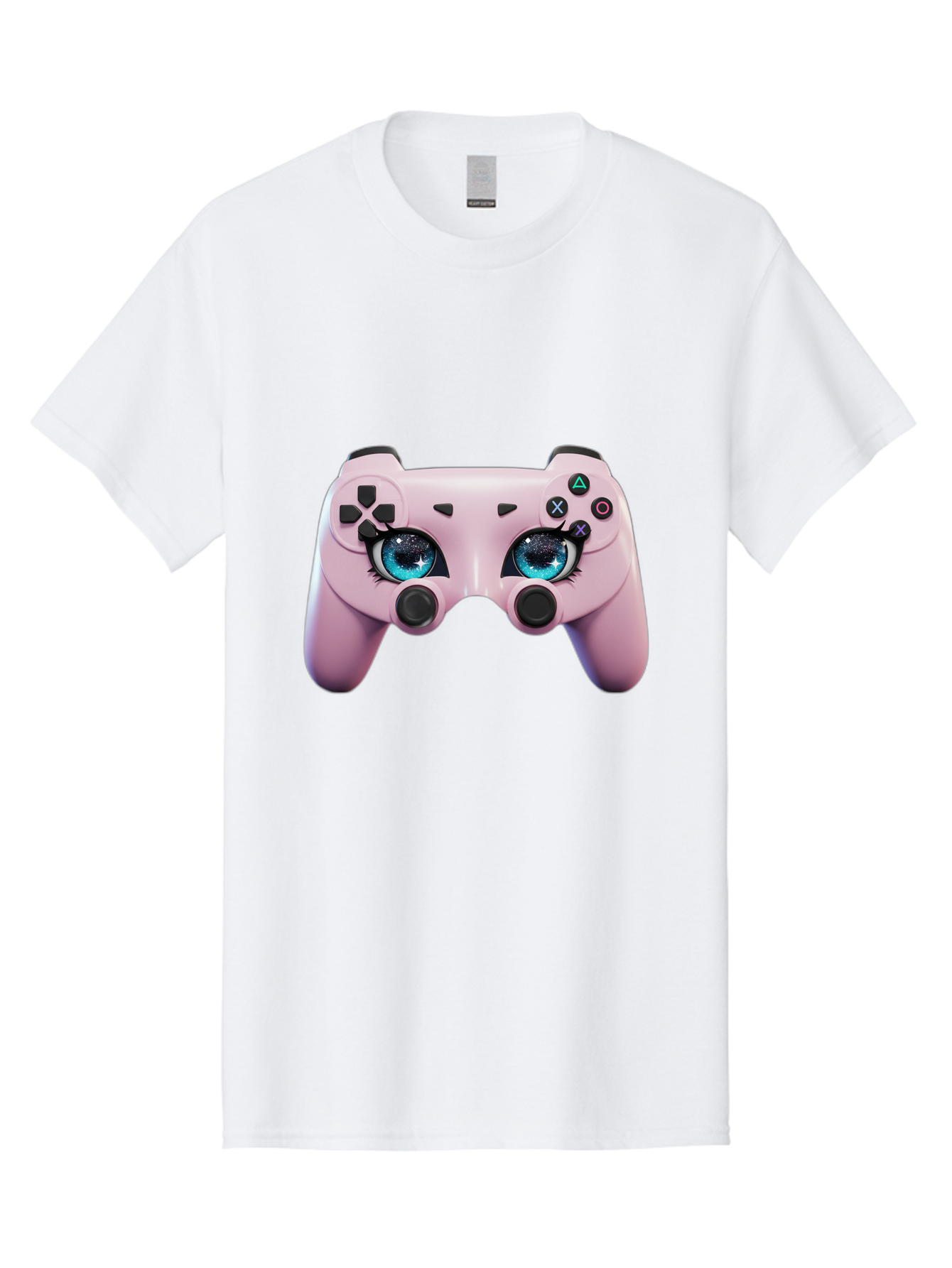 Ps4-Controller Men'S Graphic Tee, 100% Cotton, Comfortable Casual Summer Wear, Machine Washable, Pastel Pink Controller, Kawaii Gaming, Blue Eyes, Eyelashes, Ps4, Gaming, Kawaii Art, Pastel Colors, Cartoon Style, Video Game Bad455