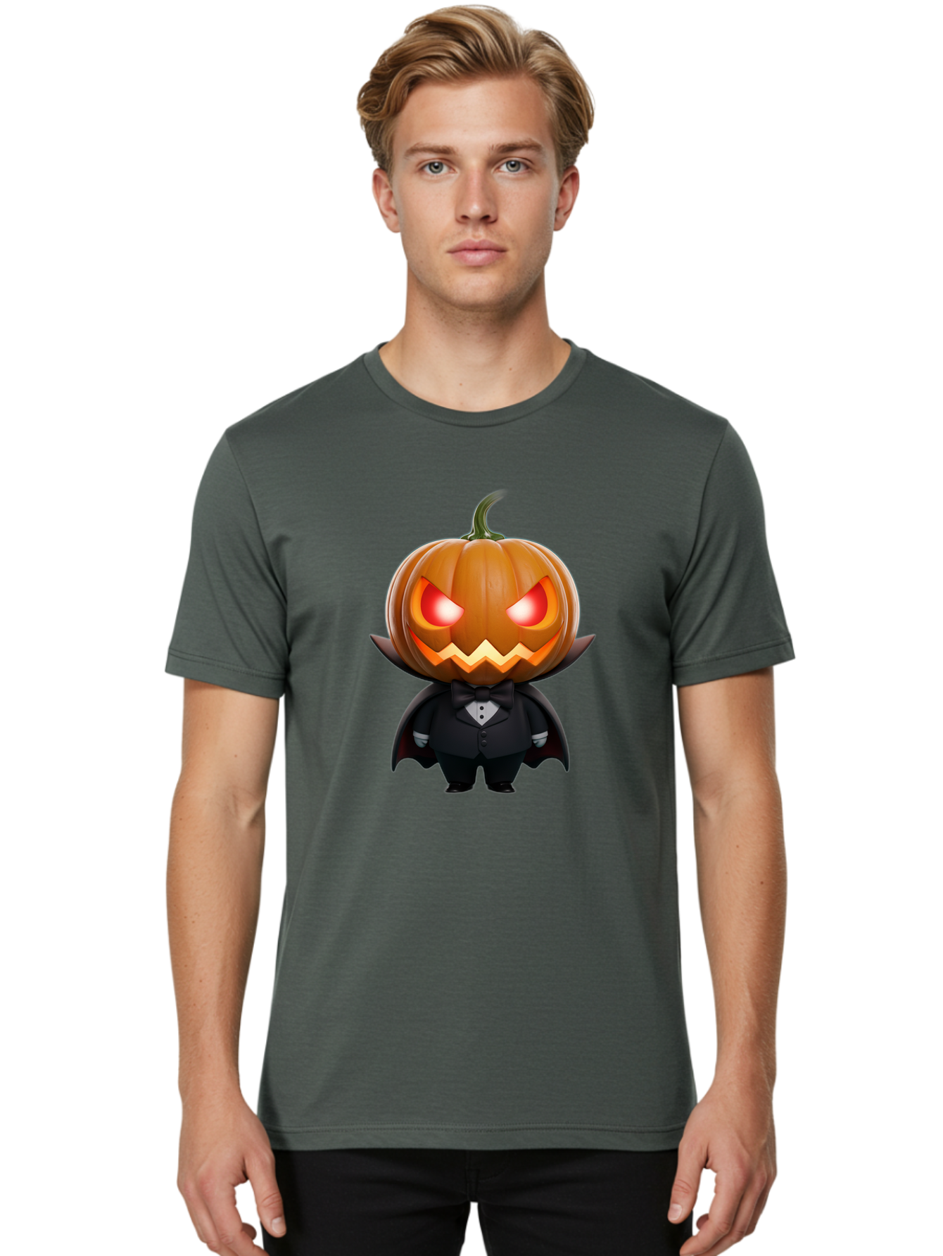 Pumpkinhead-Vampire Men'S Graphic Tee, 100% Cotton, Comfortable Casual Summer Wear, Machine Washable, Jack-O-Lantern, Vampire, Halloween, Pumpkin, Cartoon Character, Tuxedo, Horror Theme, Spooky, Funny, Costume Bad457