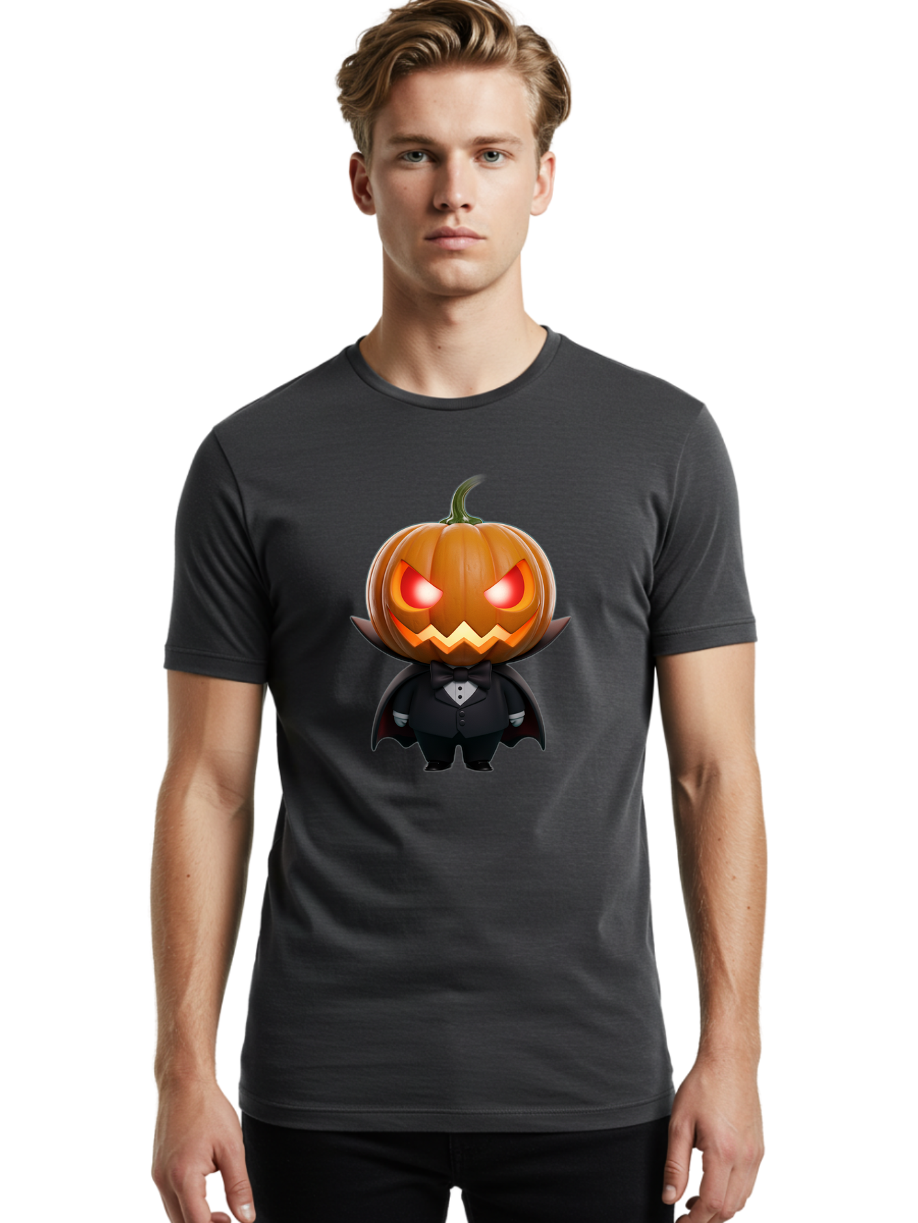 Pumpkinhead-Vampire Men'S Graphic Tee, 100% Cotton, Comfortable Casual Summer Wear, Machine Washable, Jack-O-Lantern, Vampire, Halloween, Pumpkin, Cartoon Character, Tuxedo, Horror Theme, Spooky, Funny, Costume Bad457