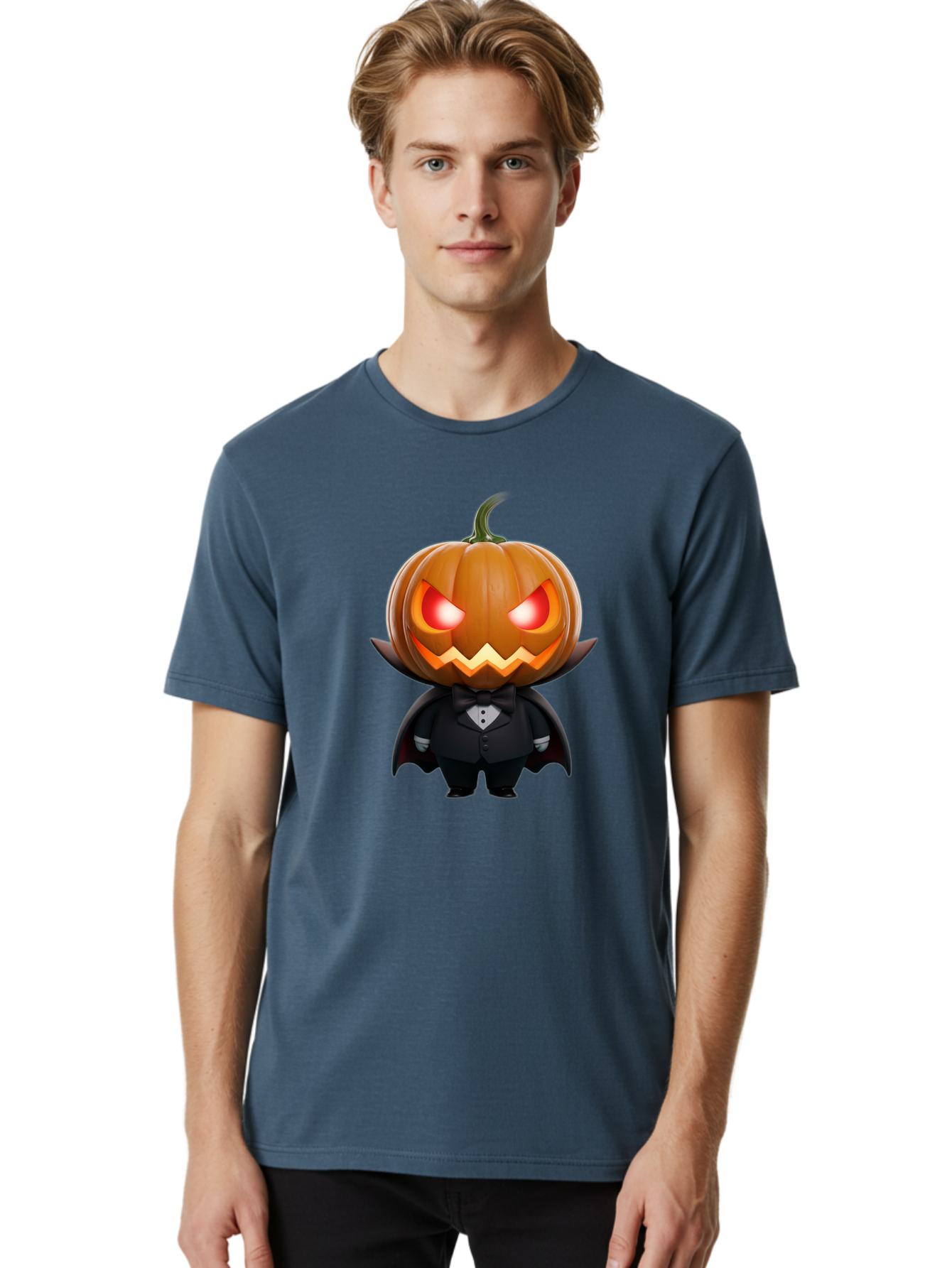 Pumpkinhead-Vampire Men'S Graphic Tee, 100% Cotton, Comfortable Casual Summer Wear, Machine Washable, Jack-O-Lantern, Vampire, Halloween, Pumpkin, Cartoon Character, Tuxedo, Horror Theme, Spooky, Funny, Costume Bad457