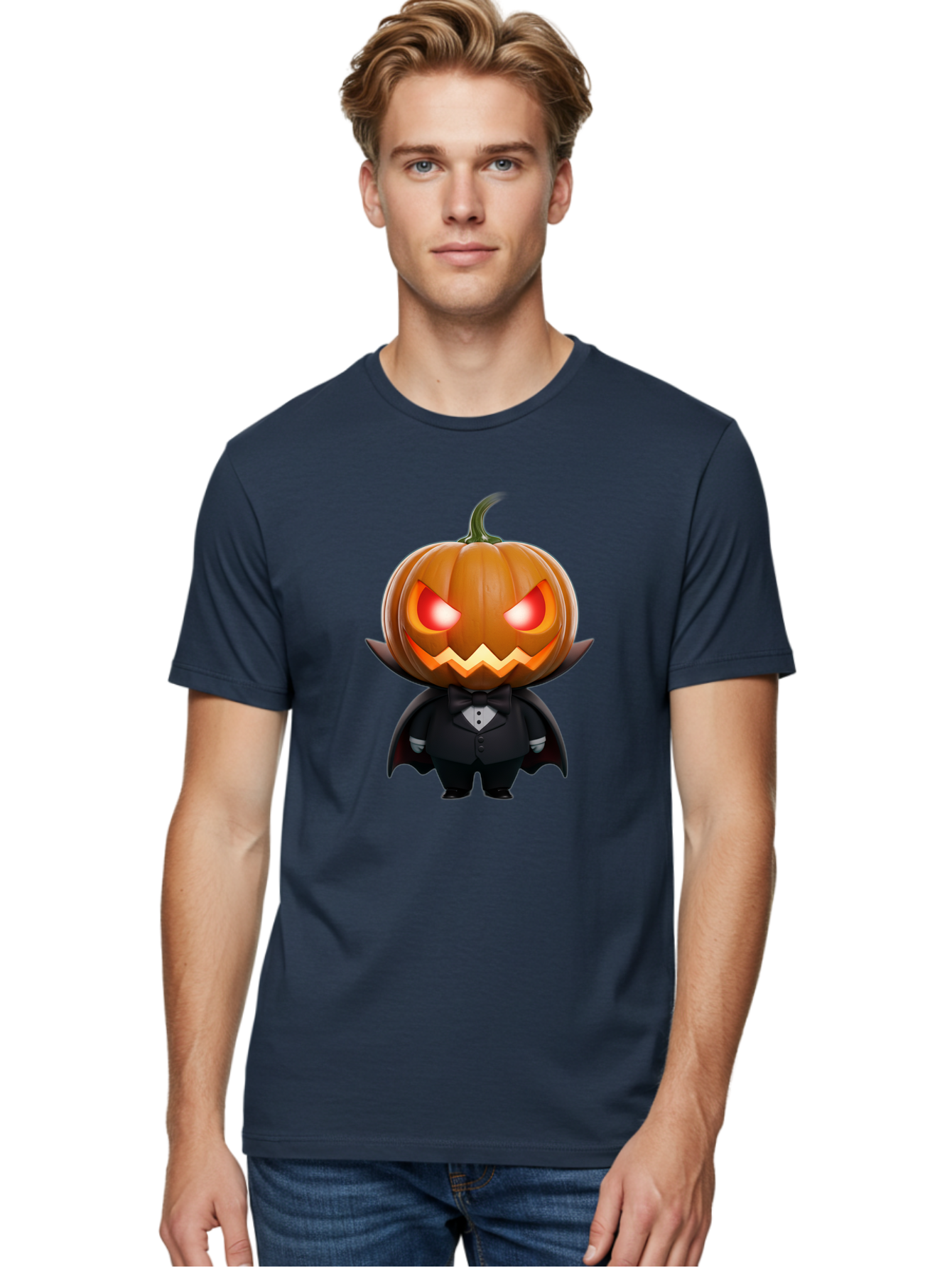 Pumpkinhead-Vampire Men'S Graphic Tee, 100% Cotton, Comfortable Casual Summer Wear, Machine Washable, Jack-O-Lantern, Vampire, Halloween, Pumpkin, Cartoon Character, Tuxedo, Horror Theme, Spooky, Funny, Costume Bad457