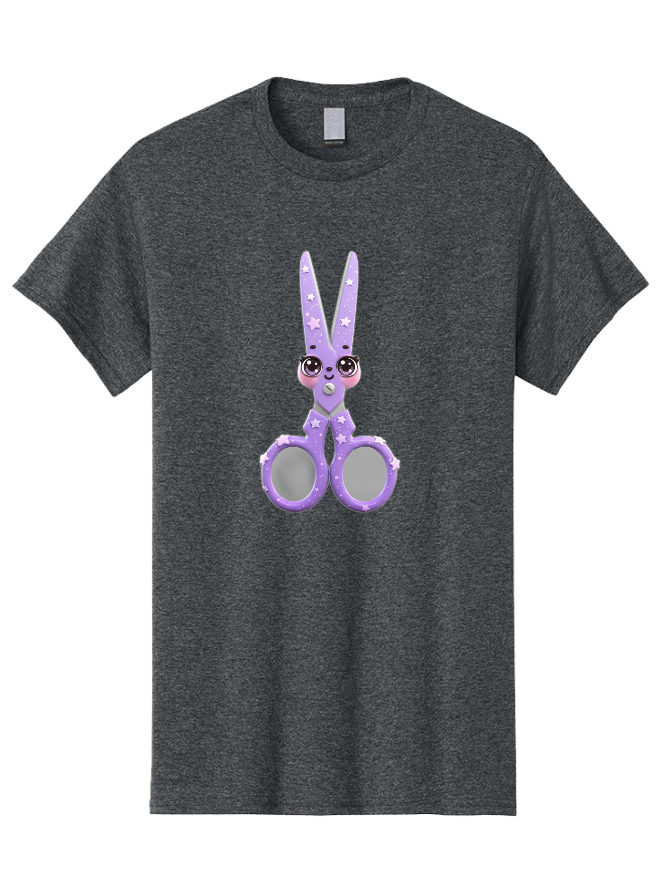 Purple-Bunny-Scissors Men'S Graphic Tee, 100% Cotton, Comfortable Casual Summer Wear, Machine Washable, Cute Cartoon Bunny, Purple Scissors, Star Pattern, Children'S Craft Tool, Art Supplies, Nursery Decor, Fun Design, Bad462