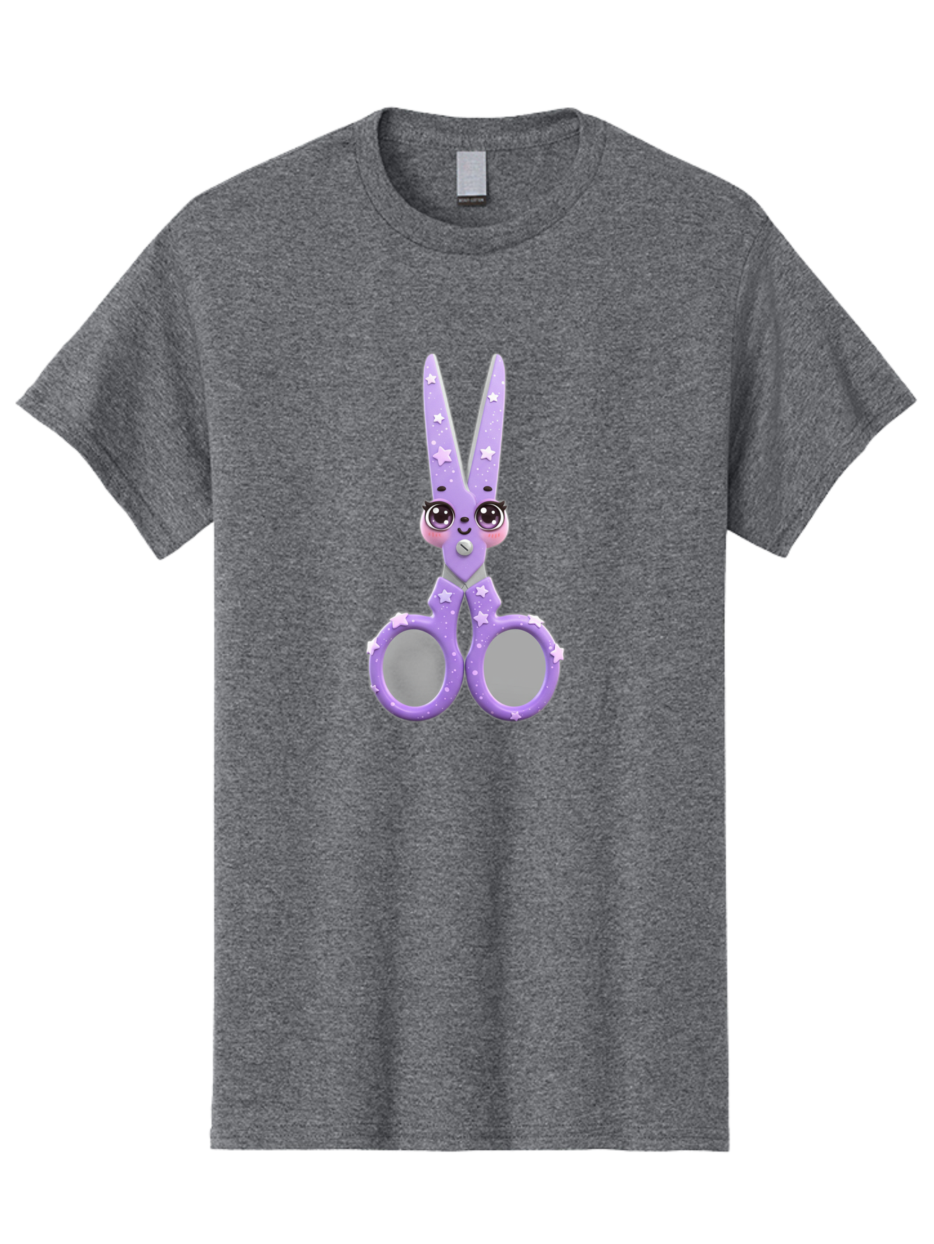 Purple-Bunny-Scissors Men'S Graphic Tee, 100% Cotton, Comfortable Casual Summer Wear, Machine Washable, Cute Cartoon Bunny, Purple Scissors, Star Pattern, Children'S Craft Tool, Art Supplies, Nursery Decor, Fun Design, Bad462