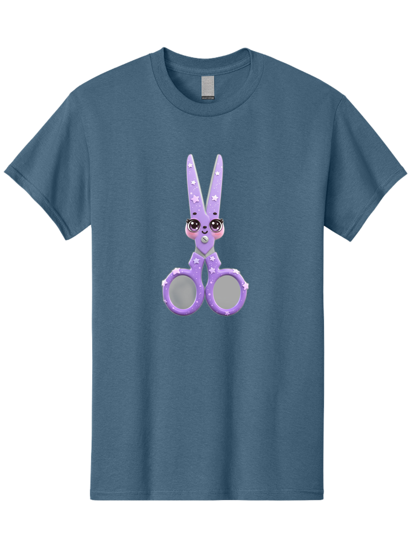 Purple-Bunny-Scissors Men'S Graphic Tee, 100% Cotton, Comfortable Casual Summer Wear, Machine Washable, Cute Cartoon Bunny, Purple Scissors, Star Pattern, Children'S Craft Tool, Art Supplies, Nursery Decor, Fun Design, Bad462