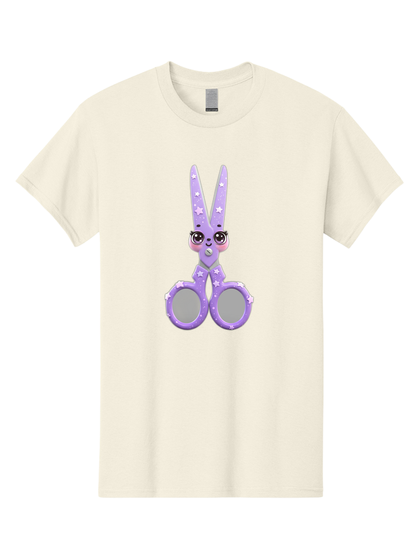 Purple-Bunny-Scissors Men'S Graphic Tee, 100% Cotton, Comfortable Casual Summer Wear, Machine Washable, Cute Cartoon Bunny, Purple Scissors, Star Pattern, Children'S Craft Tool, Art Supplies, Nursery Decor, Fun Design, Bad462